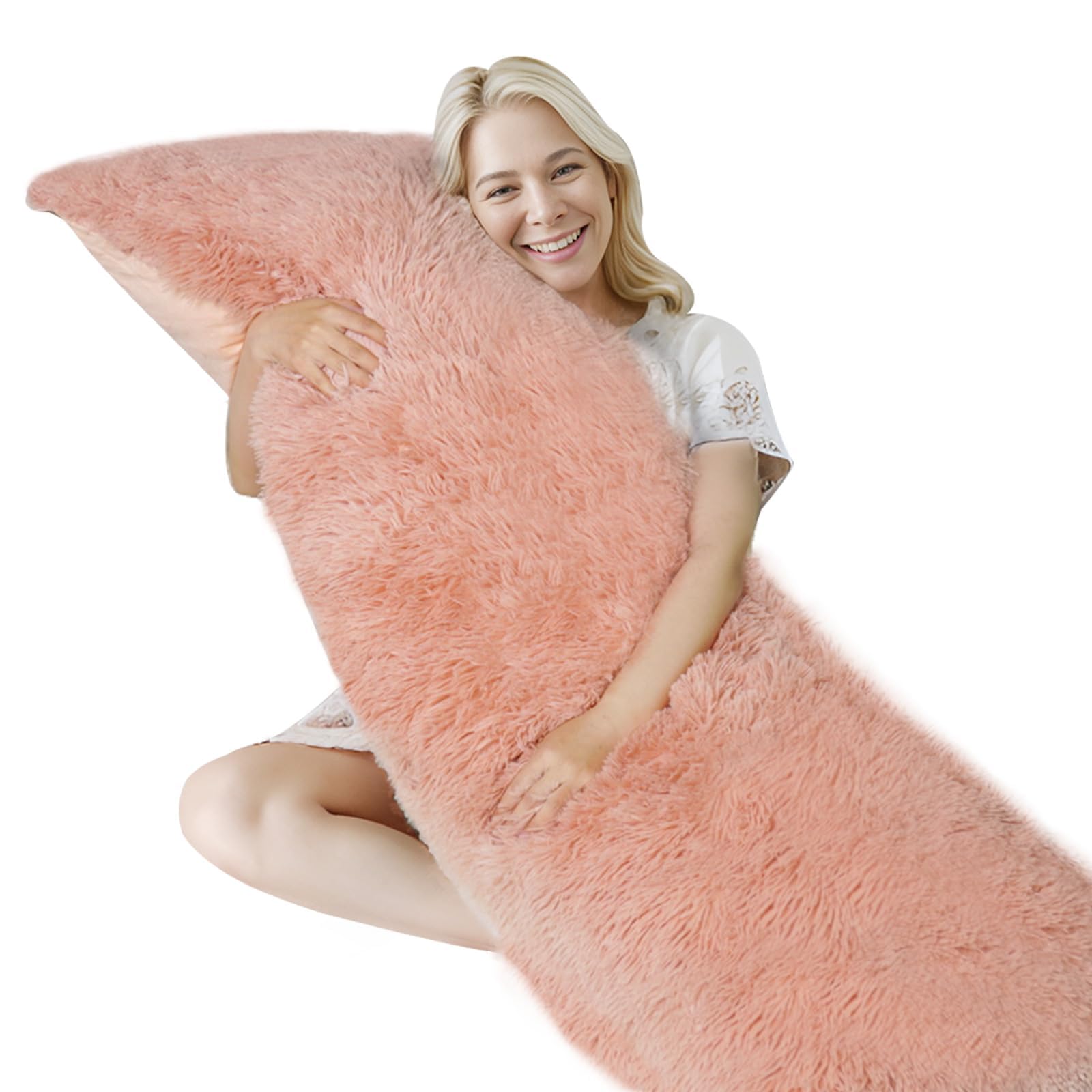 ZonLi Fluffy Full Body Pillow for Adults - Extra Long Support Pillow with Removable Washable Cover & Adjustable Filling - Ideal for Side Sleepers, Pregnancy Support, Back Pain Relief - Soft & Firm Machine Washable Pillow (Pink) - Perfect for Bed, Couch, Travel & Maternity Comfort