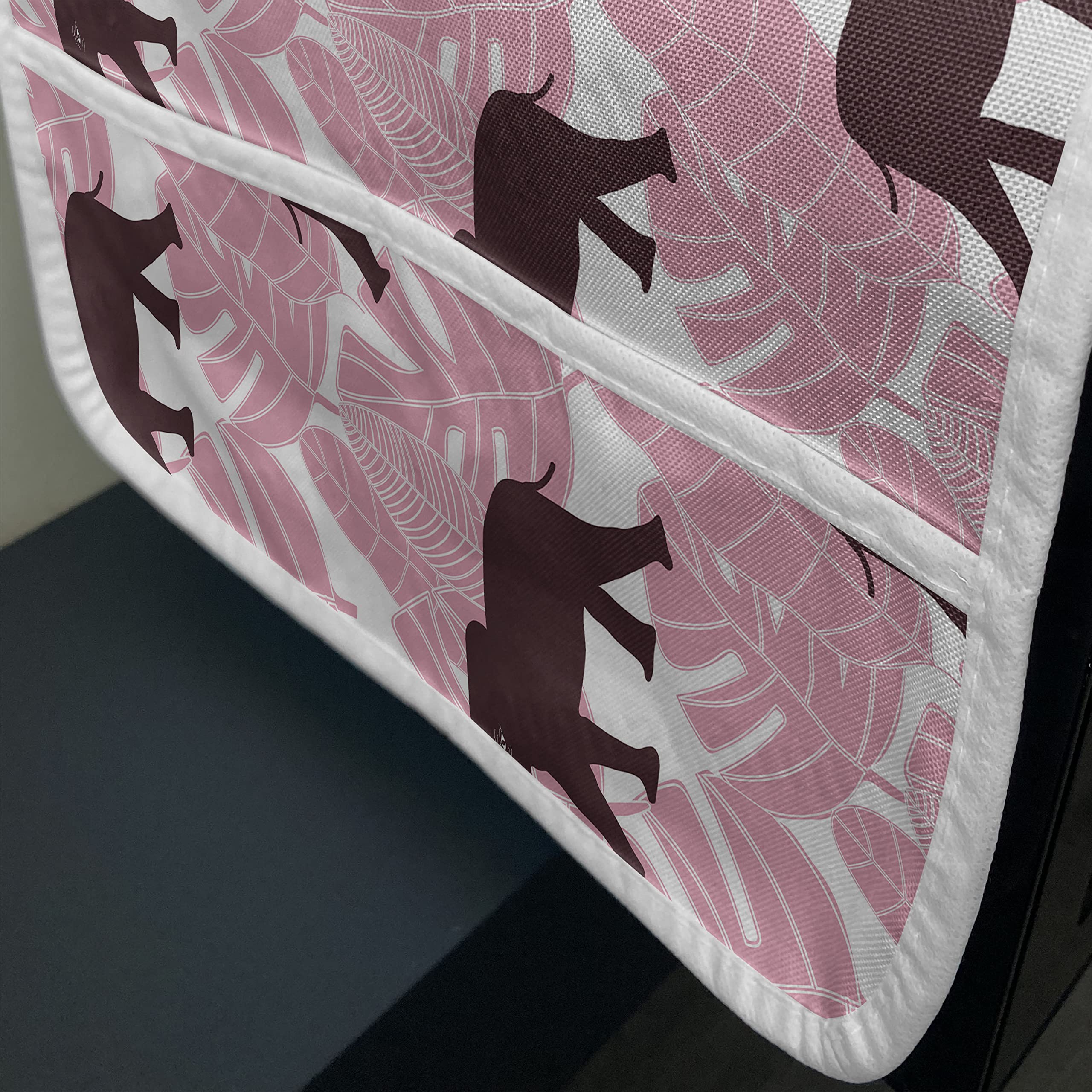Ambesonne Animal Print Microwave Cover - Water Resistant Kitchen Organizer with Pockets, 36x12 Inches, Tropical Pink Palm Leaves & African Animals Design - Perfect for Protecting Appliances & Storing Kitchen Utensils