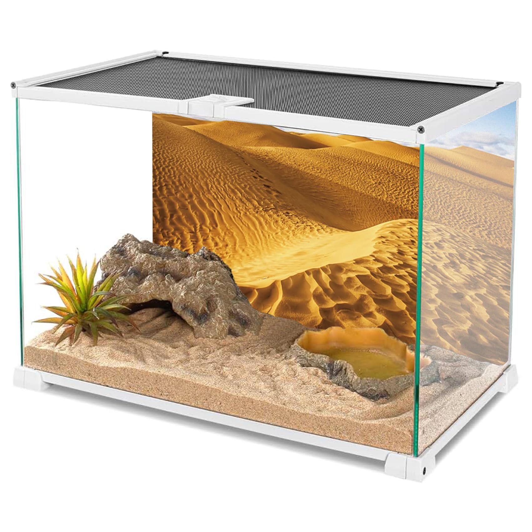 Premium 48x24 Inch Reptile Terrarium Background - Sand Dunes Desert & Blue Sky Tropical Scenery Backdrop for Bearded Dragons, Fish Tanks & Aquariums | Enhance Reptile Habitat Decor for Desert & Tropical Environments