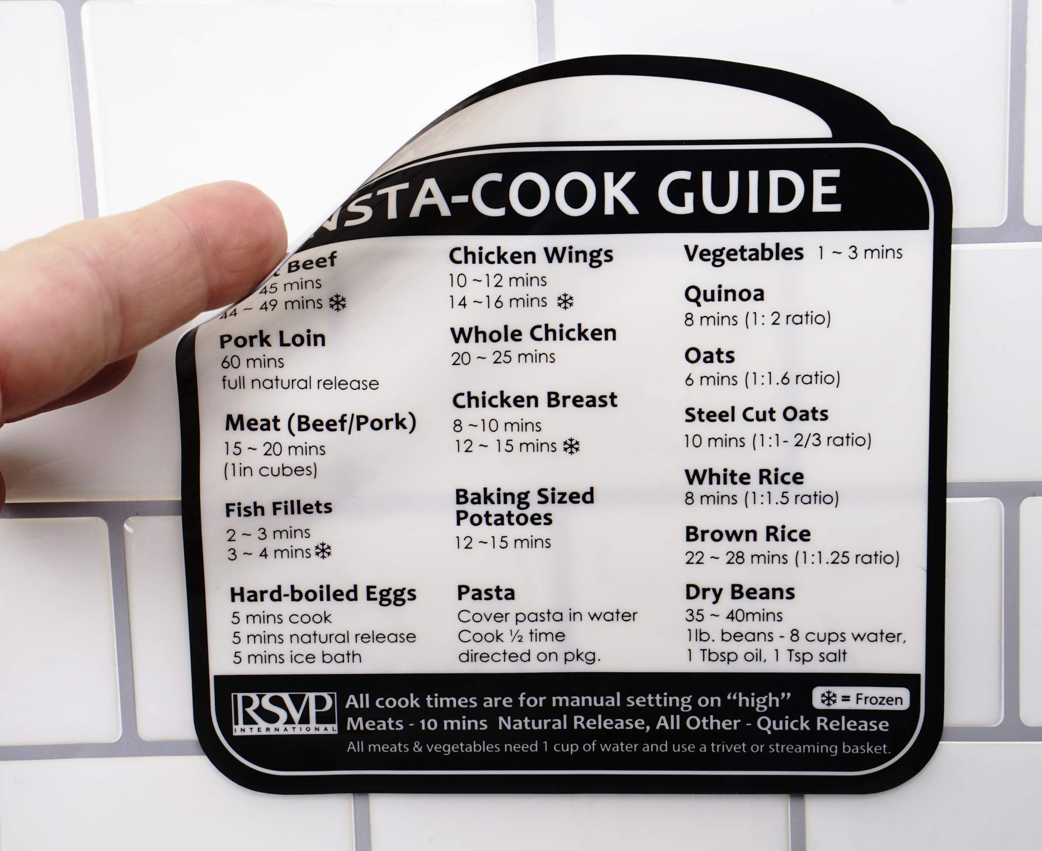 RSVP International Kitchen Organization Collection - Removable Labels & Insta-Cook Guide (White/Black) | Perfect for Pantry Storage, Spice Jars & Meal Prep Organization