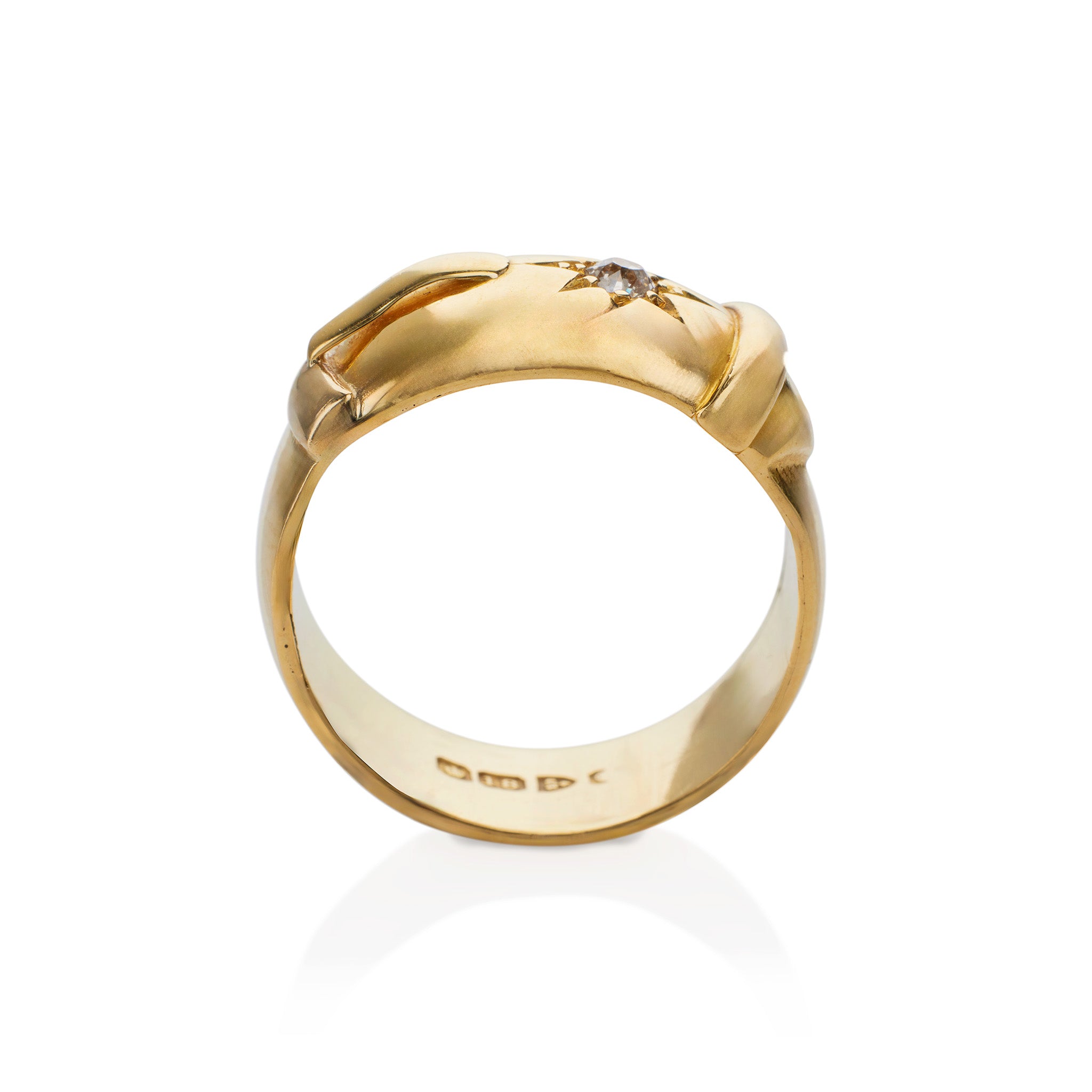 Antique English 18K Gold Diamond Buckle Ring - Vintage Jewelry for Women, Elegant Cocktail Ring for Parties & Special Occasions