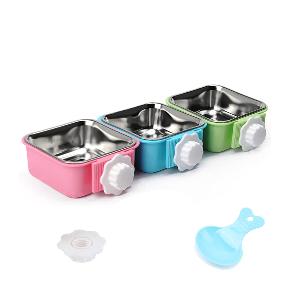 Luck Dawn Stainless Steel Removable Hanging Pet Bowl - Crate Food & Water Dish for Dogs, Cats, Rabbits, Birds & Small Animals - Secure Bolt Holder - Small (3-Pack) - Perfect for Travel, Kennels & Outdoor Use