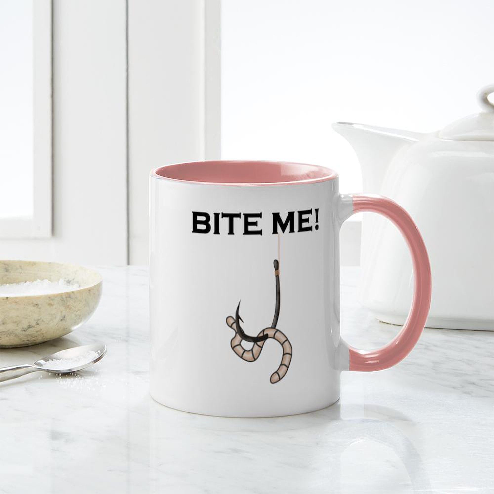 Bite Me! 11 oz Ceramic Coffee Mug (325 ml) - Funny Sarcastic Gift for Coffee Lovers, Office Humor, White Elephant Gifts & Everyday Use