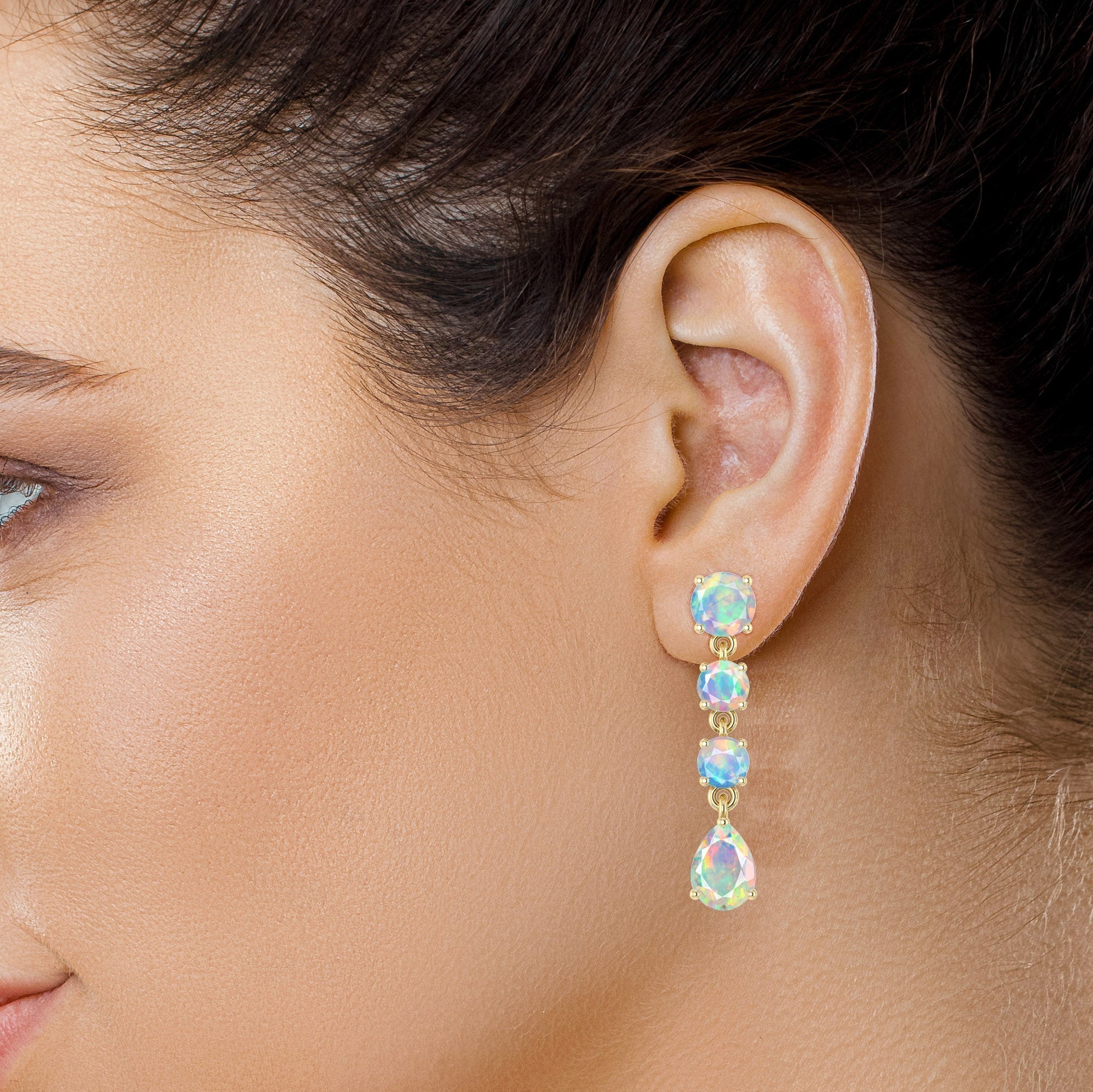 Blue Fire Opal Stud Earrings for Women - Genuine Opal Gemstone Jewelry - Perfect for Weddings, Parties & Everyday Wear