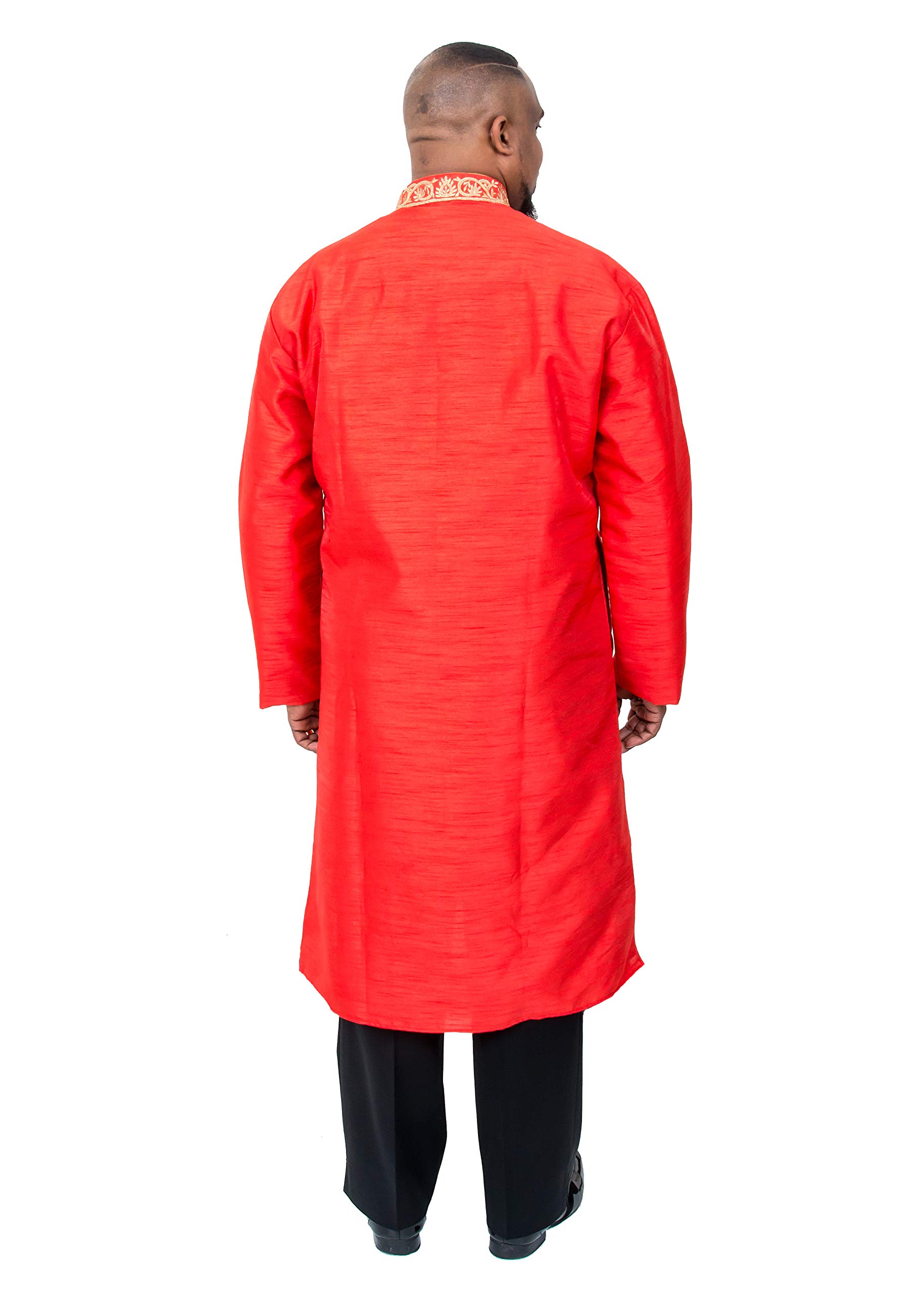 Clergy Kurta Knee Length with Gold Embroidery on Neck - Red/Gold (Size 46) | Elegant Religious Attire for Church Services, Weddings & Special Occasions