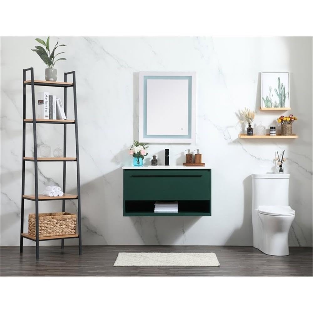 36 Inch Green Aluminum Alloy MDF Single Bathroom Vanity with Roman Elegant Decor - Perfect for Modern Bathroom Renovation & Small Space Design