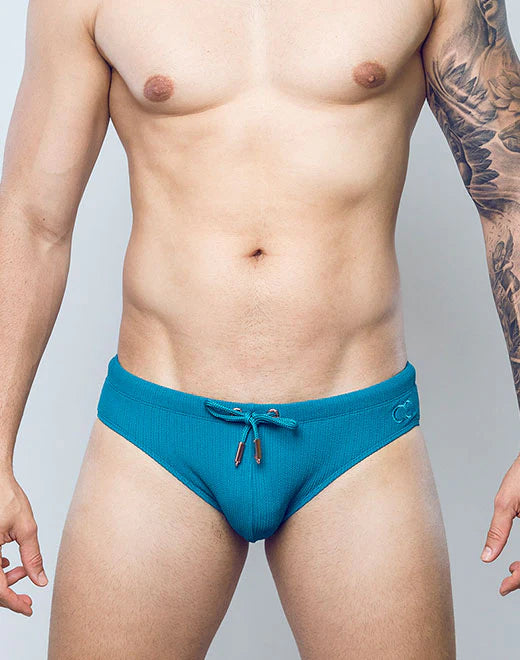 2EROS Men's Teal Railroad Swim Brief - Quick-Dry, Comfortable & Stylish Swimwear for Beach, Pool & Vacation