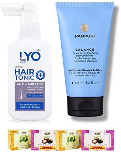 Lyo Hair Tonic Set A81 - Anti Hair Loss Treatment with Panpuri Scalp Detox & Clarifying Conditioner | Promotes Hair Growth & Scalp Health | Free Tomato Facial Mask Included | Fast DHL Express Shipping by Thaigiftshop | Perfect for Thinning Hair, Dry Scalp & Hair Detox Routines
