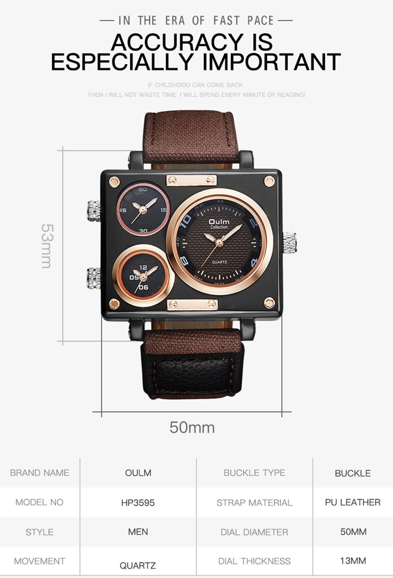 Multiple Time Zone Men's Quartz Watch - Big Square Dial, Casual Fabric Strap, Sport Wristwatch for Travel & Business Professionals | Perfect for Global Travelers, Business Trips & Outdoor Adventures