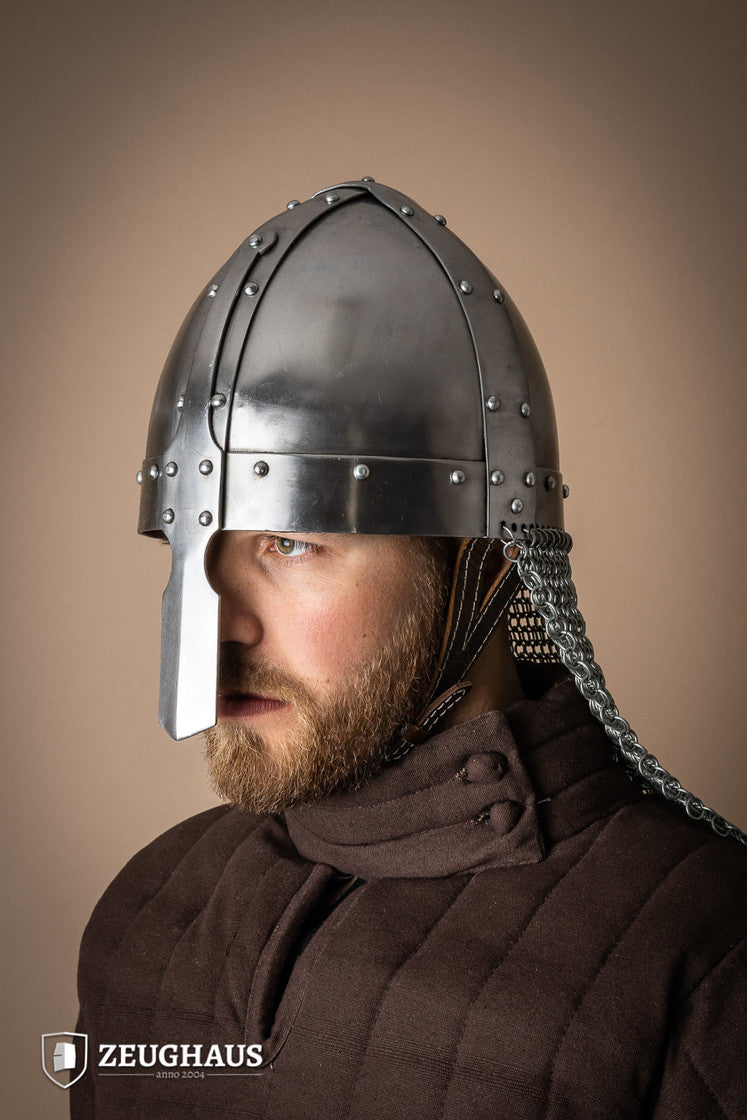 Polished 1.6mm Nasal Spangenhelmet with Aventail - Medieval Knight Helmet for LARP, Cosplay & Historical Reenactment