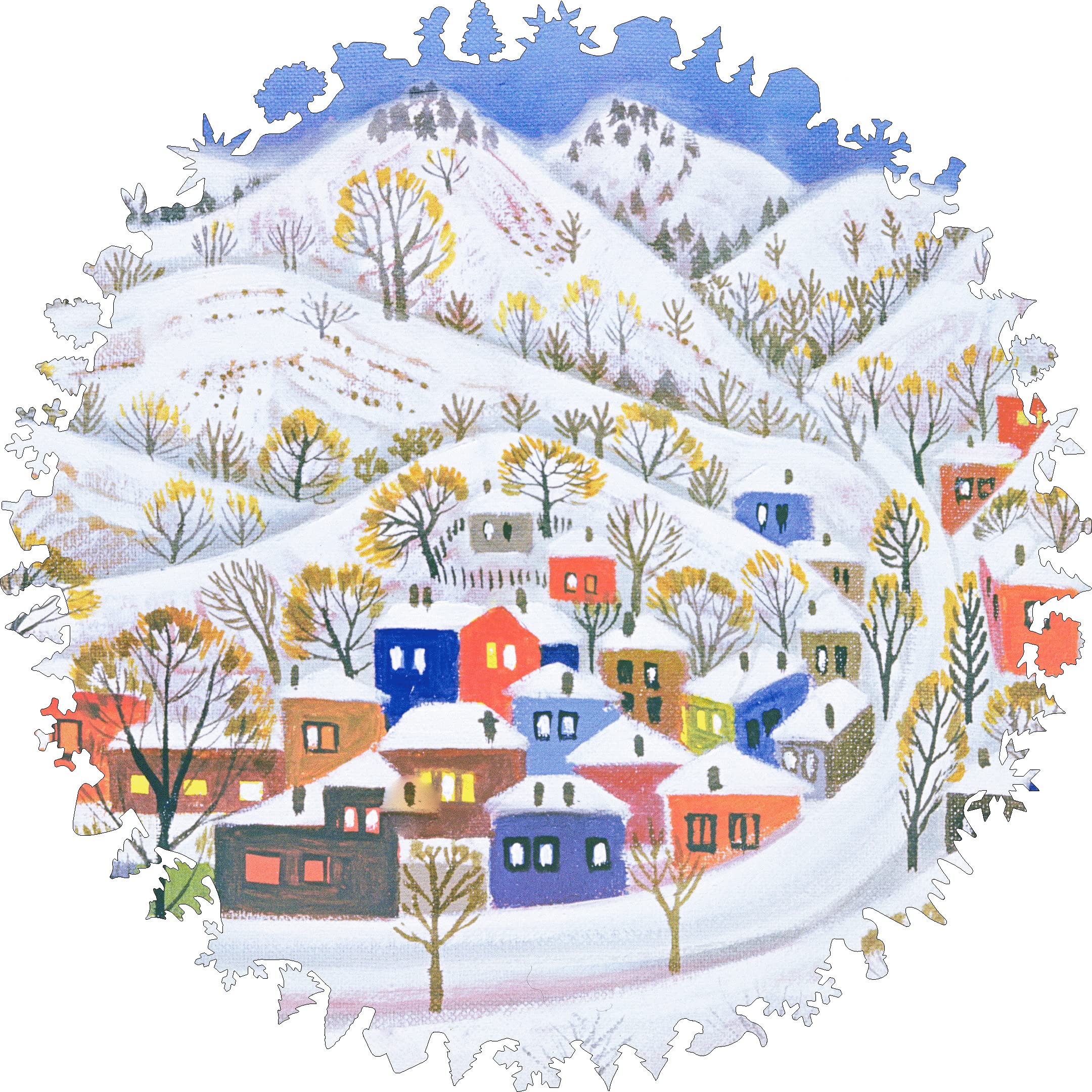 Premium Wooden Jigsaw Puzzle for Adults - Winter Village Landscape Art by Radi Nedelchev - 351 Piece Challenging Puzzle - Made in USA by Nautilus Puzzles - Perfect for Relaxation, Holiday Gifts & Family Game Nights