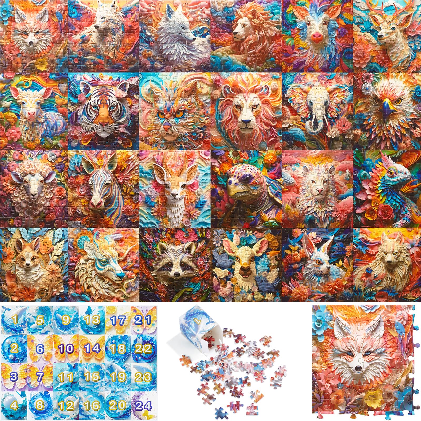 2024 Advent Calendar Puzzle - 3D Visual Puzzle for Adults & Kids, 24-Day Christmas Countdown with Animal Shaped Jigsaw (1008 Pieces) - Perfect Holiday Gift & Family Activity for Christmas Decorations & Countdown Fun