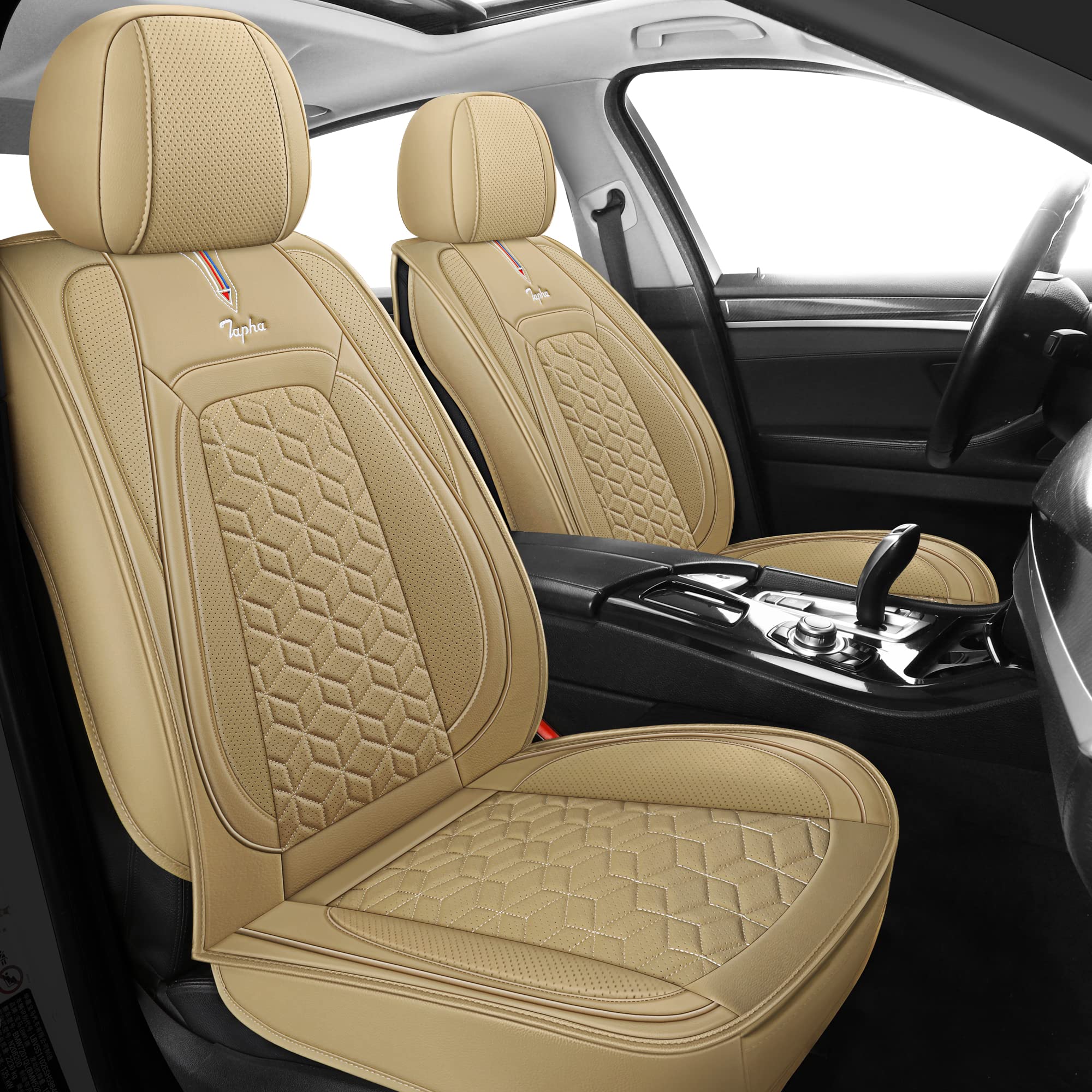 Premium Tapha Executive Leatherette Car Seat Cover & Cushion Set - Breathable, Water-Resistant, Universal Fit for Cars, SUVs & Trucks (Front Seats Only, Beige) | Perfect for Commuting, Road Trips & Office Professionals (TAP-01-A4)