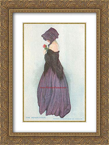 Raphael Kirchner Museum Art Print - 'A Girl Holding A Rose' in 18x24 Gold Ornate Frame with Double Matting | Vintage Wall Decor for Living Room, Bedroom & Office