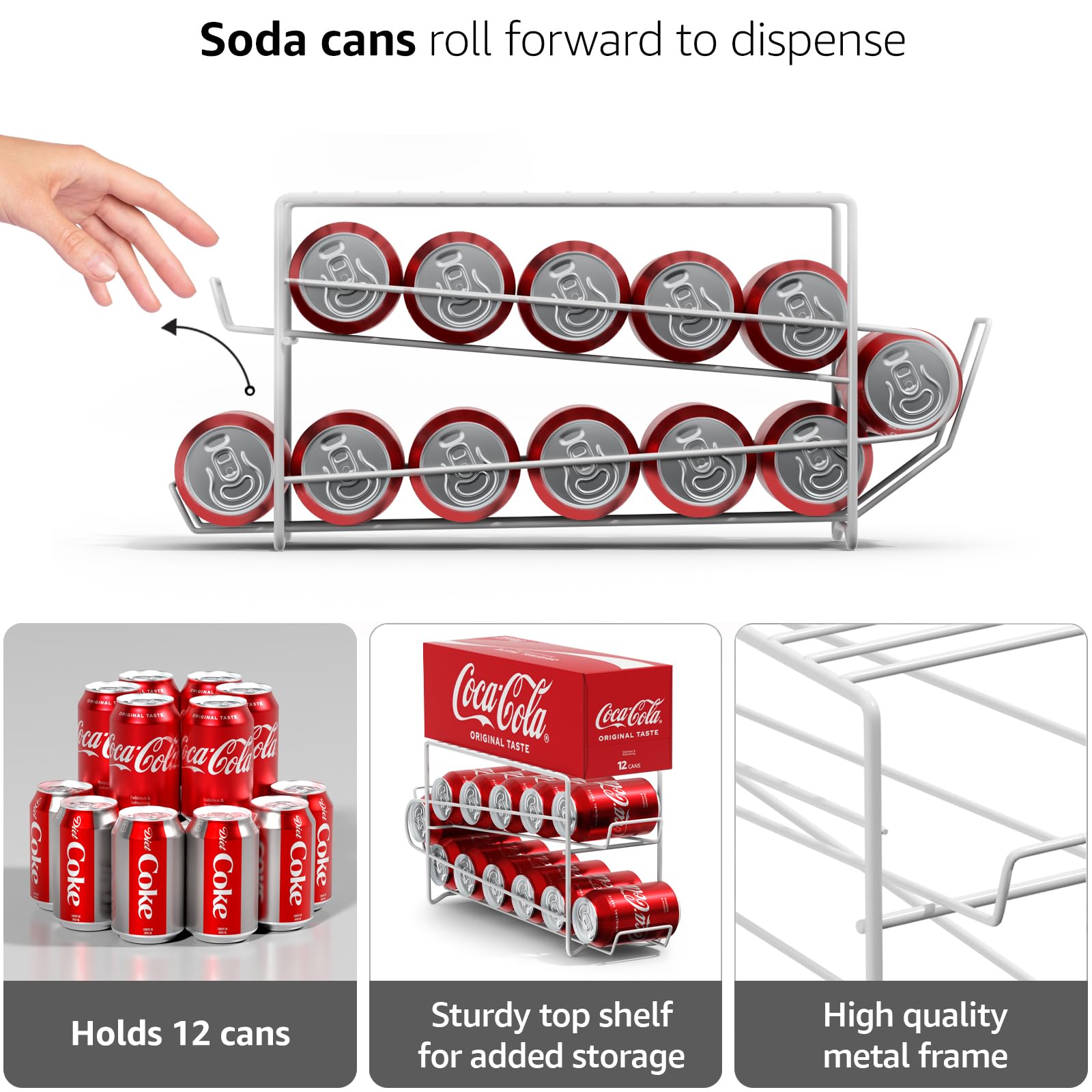 Sorbus 12oz Soda Can Organizer & Dispenser - 2 Pack White Refrigerator Storage Rack for 12 Standard Cans | Perfect for Kitchen, Pantry, Office Mini Fridge & Party Beverage Organization