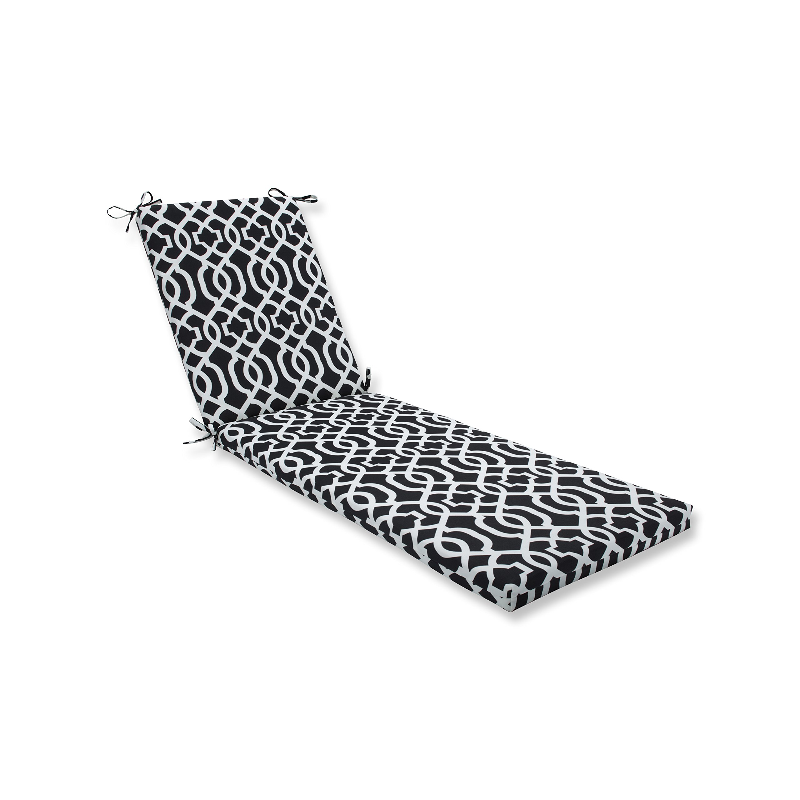 Pillow Perfect Trellis Indoor Outdoor Chaise Lounge Cushion - 80x23 Inch Plush Fiber Fill with Ties, Weather & Fade Resistant - Black White Geometric Pattern for Patio, Poolside & Sunroom Relaxation