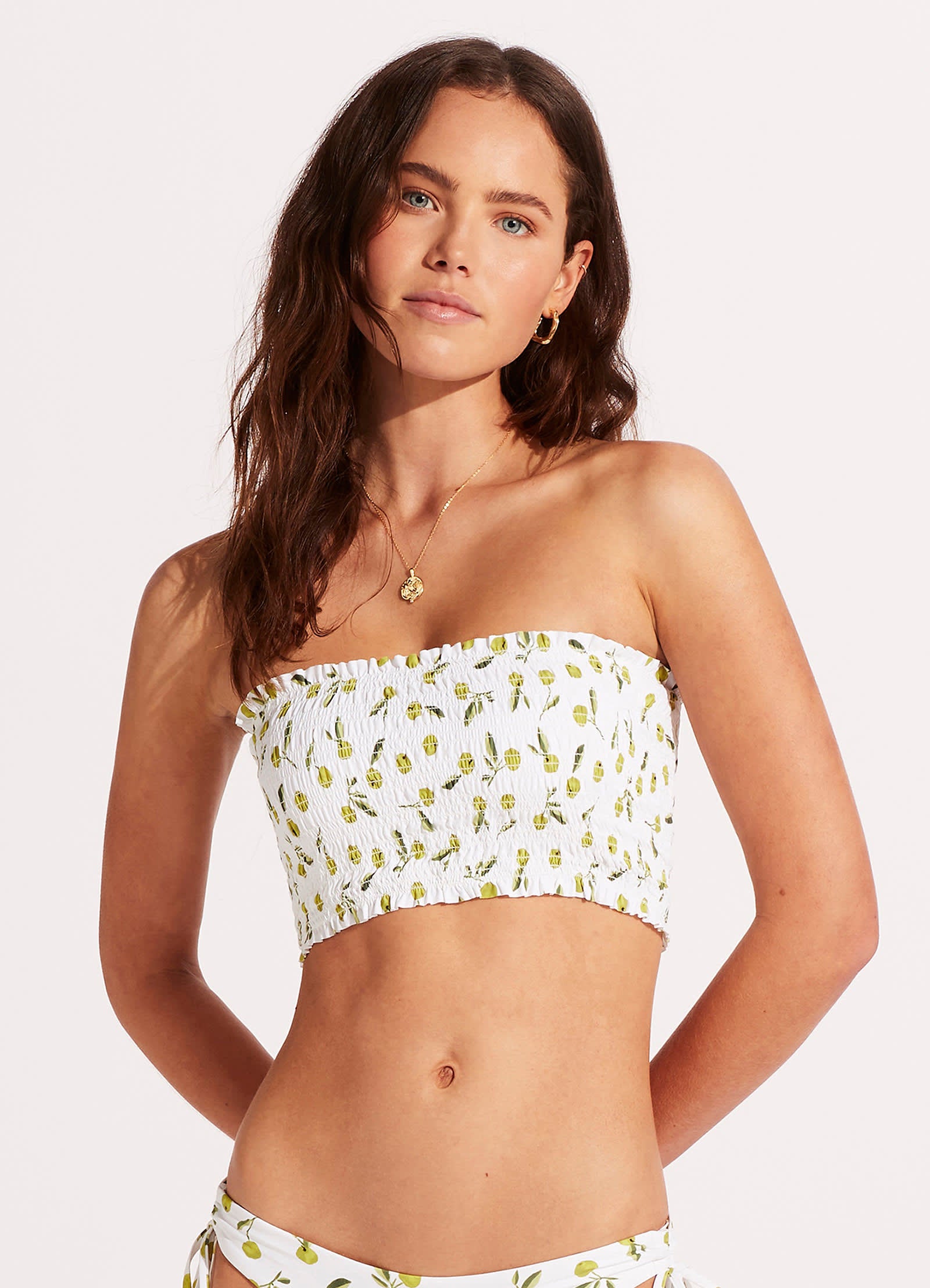 Summer Crush Shirred Long Line Bandeau Bikini Top - Soft Olive Green | Beachwear, Pool Party, Vacation Essentials