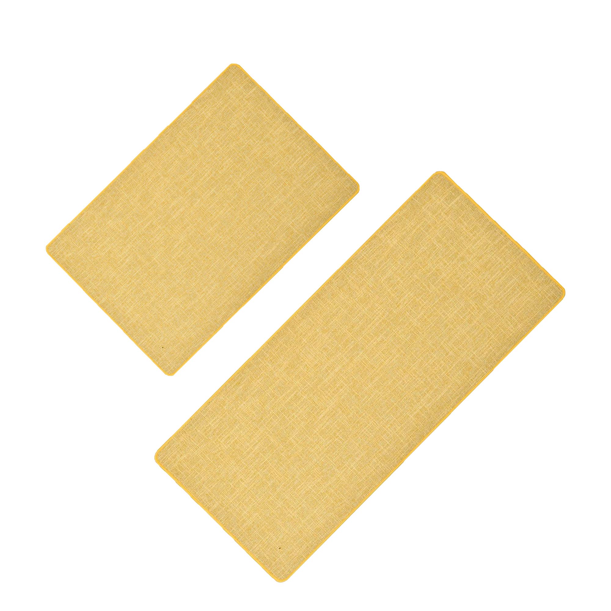 Non-Slip Woven Kitchen Rug - Yellow Anti-Fatigue Floor Mat Set of 2 for Cooking & Dishwashing Areas - Waterproof Cushioned Comfort for Standing Long Hours