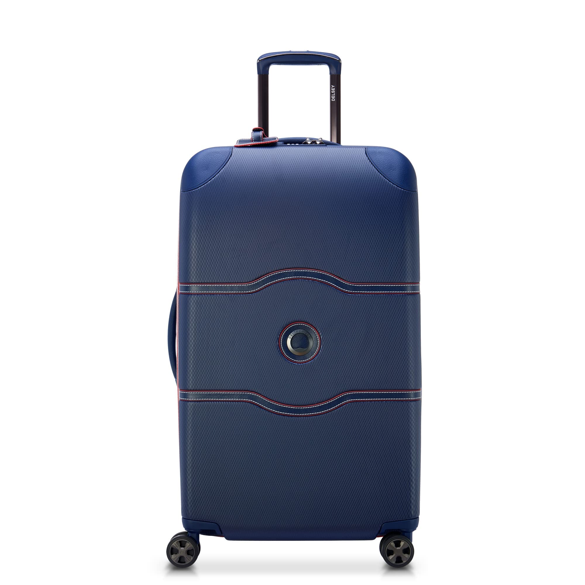 Delsey Paris Chatelet Air 2.0 Hardside Spinner Luggage - 26 Inch Checked Suitcase with 360° Wheels, Navy Blue | Perfect for International Travel & Business Trips