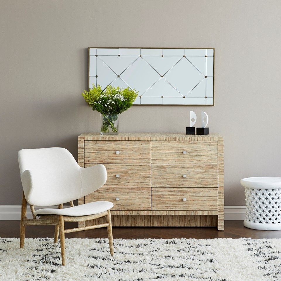 Lacquered 6-Drawer Dresser 52x20x34 Inches - Modern Bedroom Storage Furniture for Home Organization & Closet Space Saving