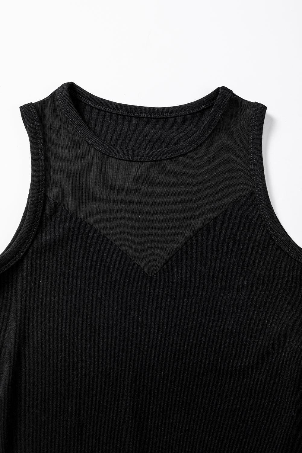Black Mesh Patchwork Sleeveless Bodysuit for Women - Sexy Lingerie Top for Night Out, Clubwear, and Date Night