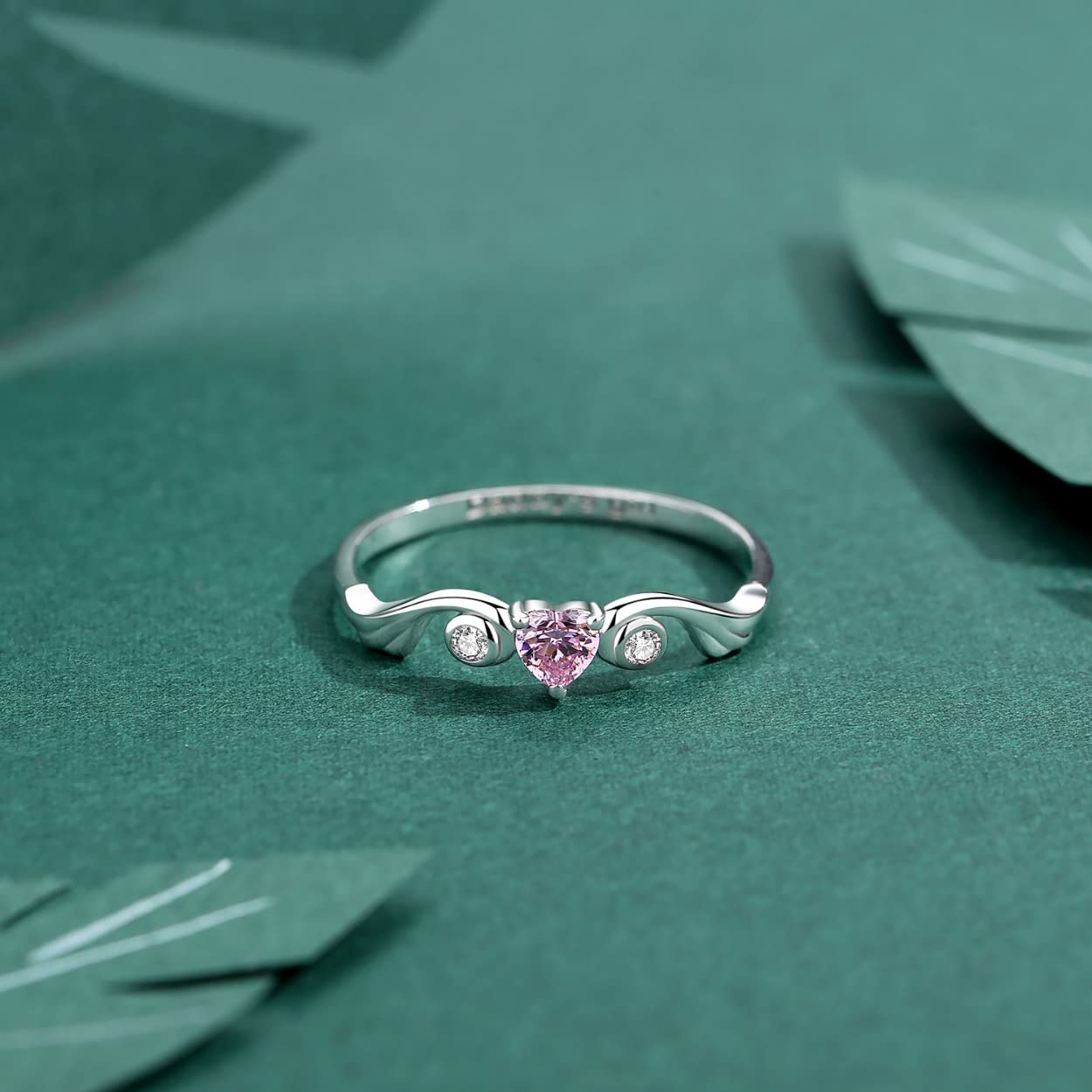 Kissmeta Sterling Silver Mother Daughter Rings with 3 Birthstones - Personalized Engraved Name, Stackable Angel Wing Heart Jewelry - Perfect for Mother's Day, Birthday Gifts & Miscarriage Memorial (Customizable)