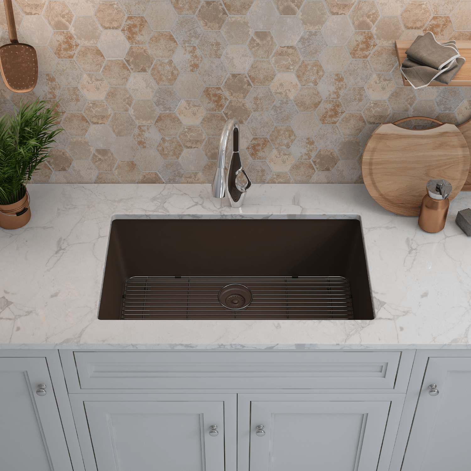 Lexicon Platinum 32 Quartz Composite Kitchen Sink - LP 1000 Model - Durable & Stylish for Modern Kitchens - Perfect for Food Prep, Dishwashing & Entertaining