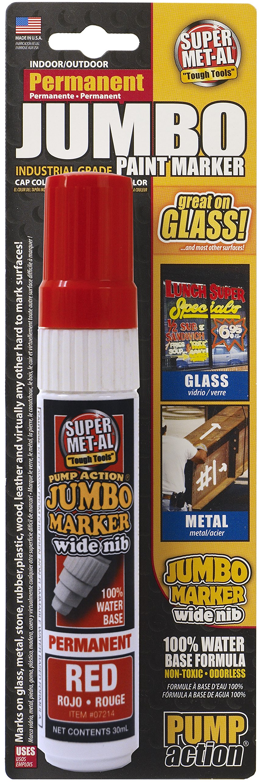 Jumbo Water-Based Permanent Paint Marker - Red (Carded) for Bold, Vibrant Marking - Ideal for DIY Crafts, Signage, and Industrial Labeling