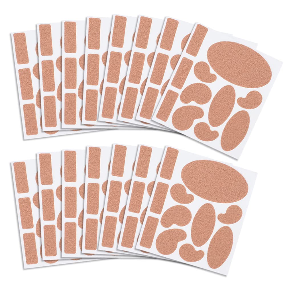 **Moleskin Tape Flannel Adhesive Pads - 165Pcs (15 Sheets) Heel Stickers for Blister Prevention & Anti-Wear Protection - Soft Fabric Padding for Feet - 11 Shapes - Ideal for Hiking, Running & Daily Comfort**