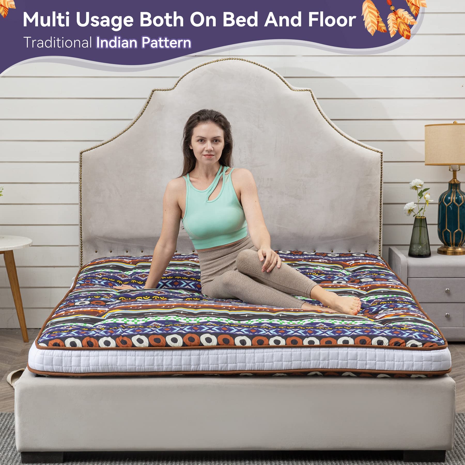 Japanese Floor Futon Mattress - Extra Thick 4 Inch Foldable Roll Up Bed Topper Mat for Guest, Lounger & Travel - Perfect for Small Spaces, Camping & Home Decor