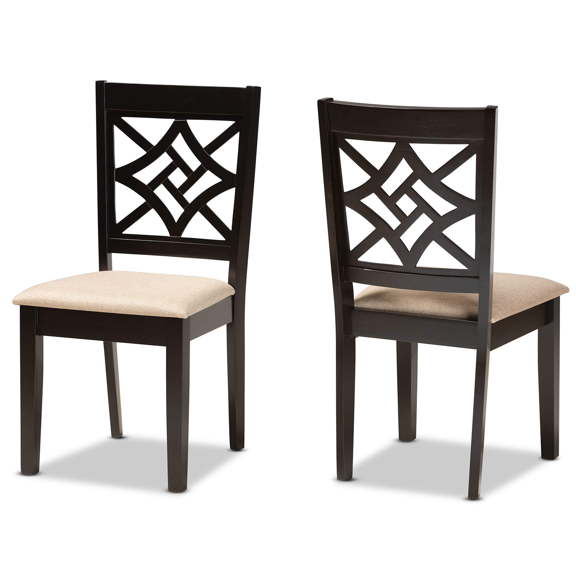 Baxton Studio Nicolette 2-Piece Dining Chair Set - Sand Fabric Upholstery with Dark Brown Wood Finish | Modern Kitchen & Dining Room Furniture for Home Decor
