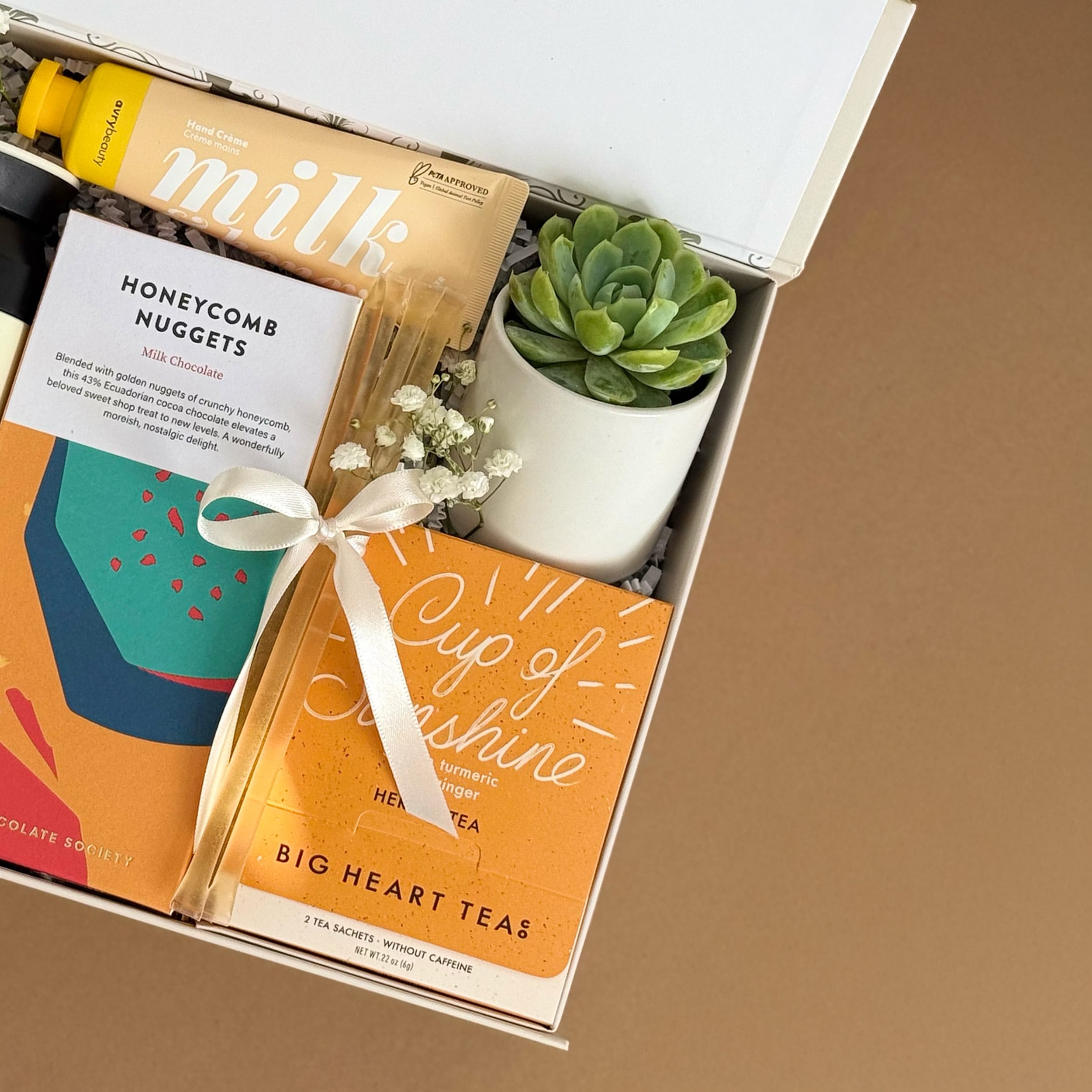 Sunshine & Honey Gift Box – Premium Tea, Gourmet Chocolate, Succulent Plants & Self-Care Essentials | Perfect for Birthday, Anniversary & Thank You Gifts