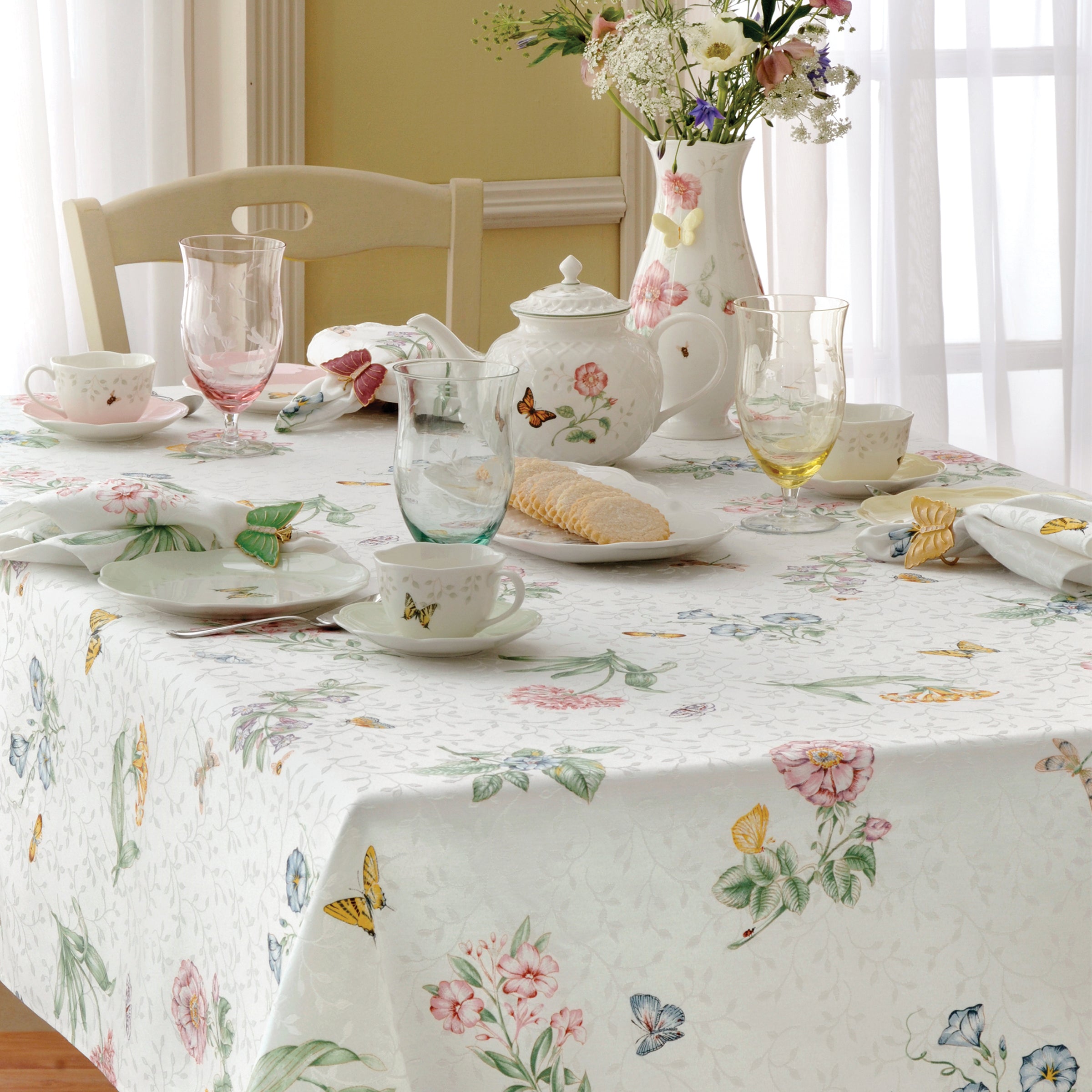 Butterfly Meadow 60x102 Inch Rectangular Tablecloth - Waterproof & Wrinkle-Free Polyester Fabric for Dining Tables, Parties, and Outdoor Events