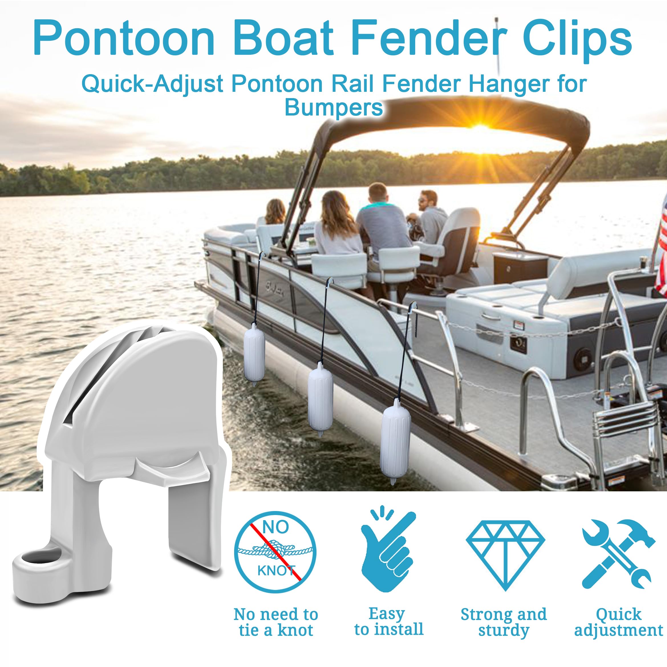 Adjustable Pontoon Boat Fender Clips - 2 Pack, Square Rail Fender Cleats for Pontoon Bumpers, Heavy Duty Boat Accessories for Secure Mooring - Perfect for Dock Protection and Watercraft Safety