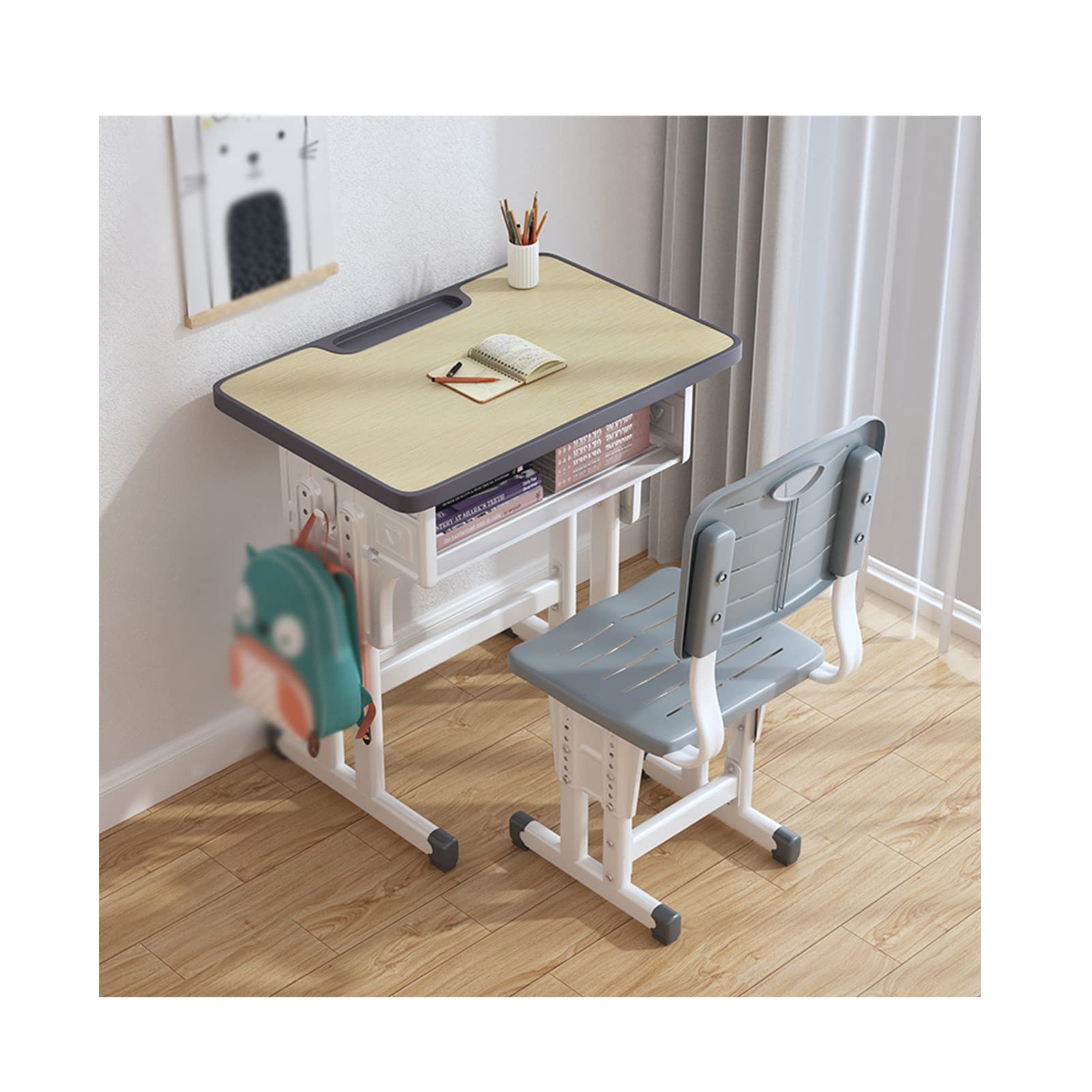Adjustable Study Desk & Chair Set with Storage for Home Office