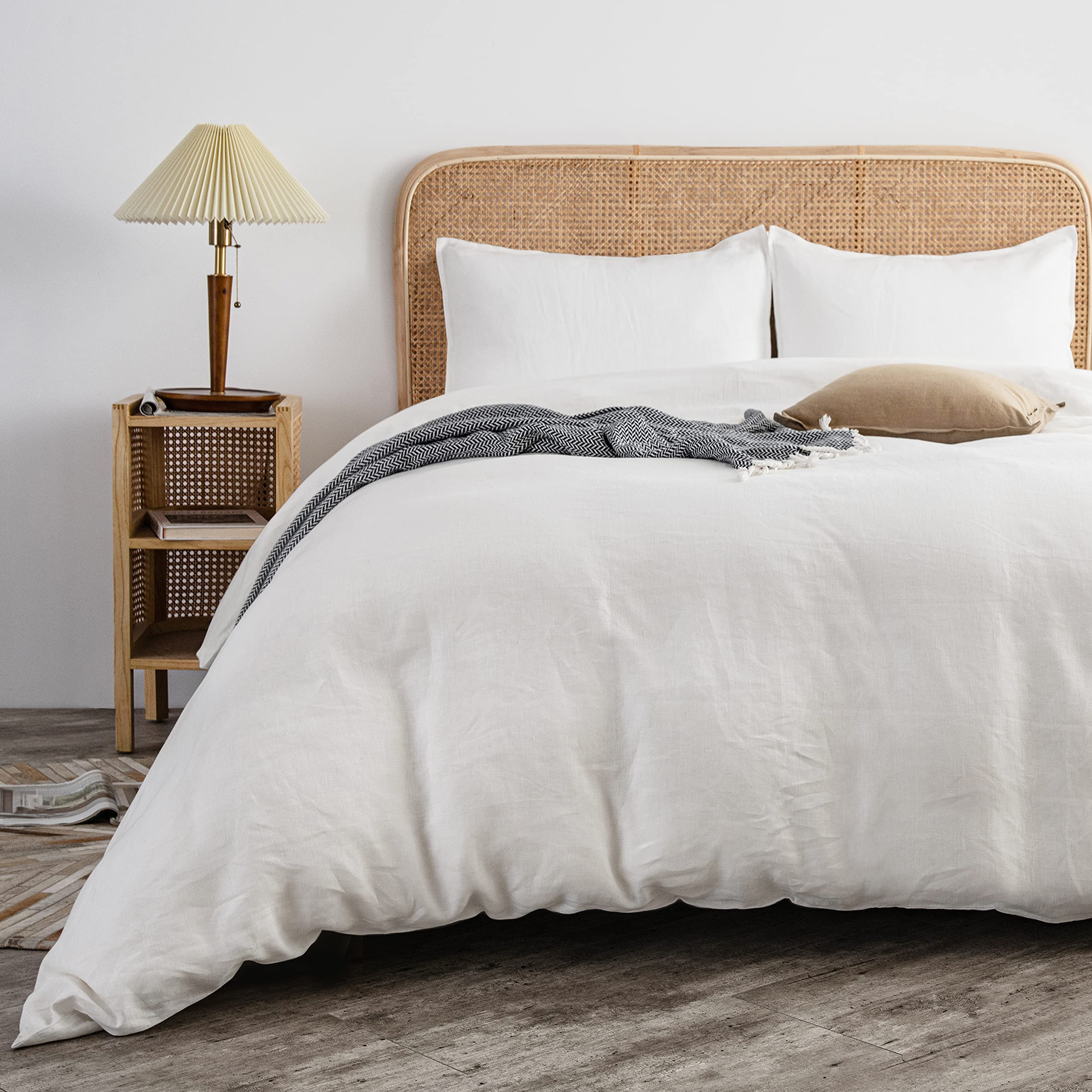 Premium 100% Flax Linen Duvet Cover Set King Size - Prewashed Organic Bedding for Hot Sleepers | Moisture-Wicking & Breathable Duvet Cover with Pillow Shams | Soft White Luxury Bedding Collection for Master Bedroom & Guest Room