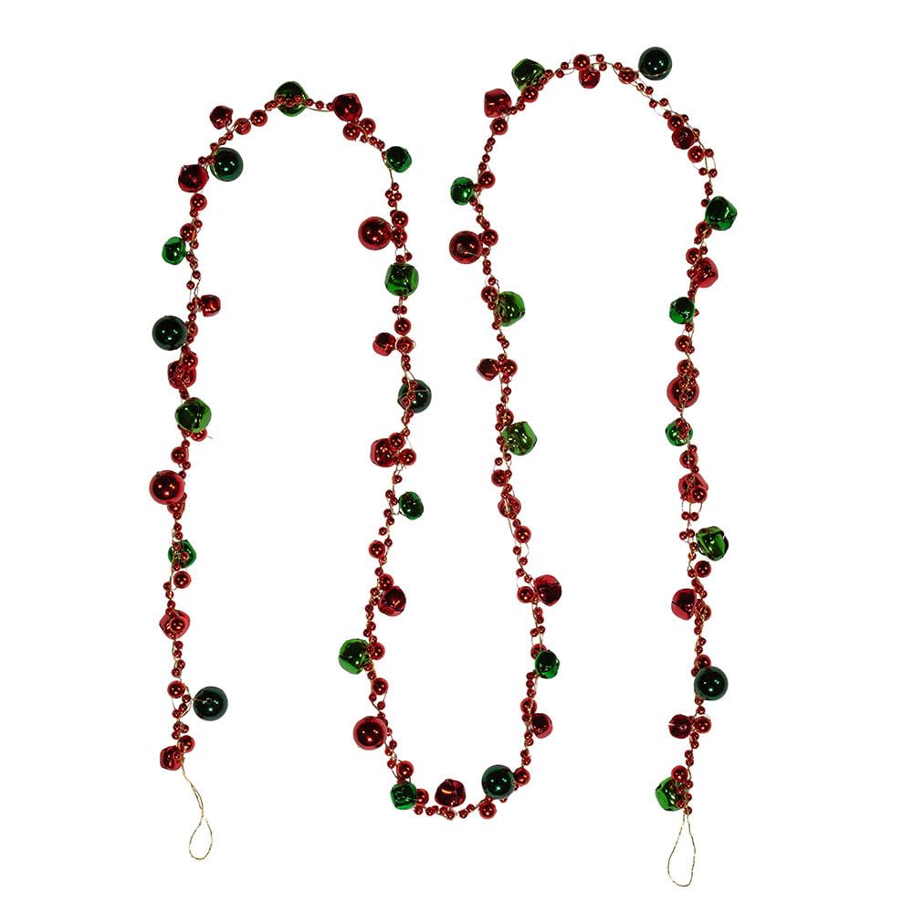 6-Foot Red and Green Bell Garland - Christmas Decoration for Tree, Fireplace, and Holiday Party Decor