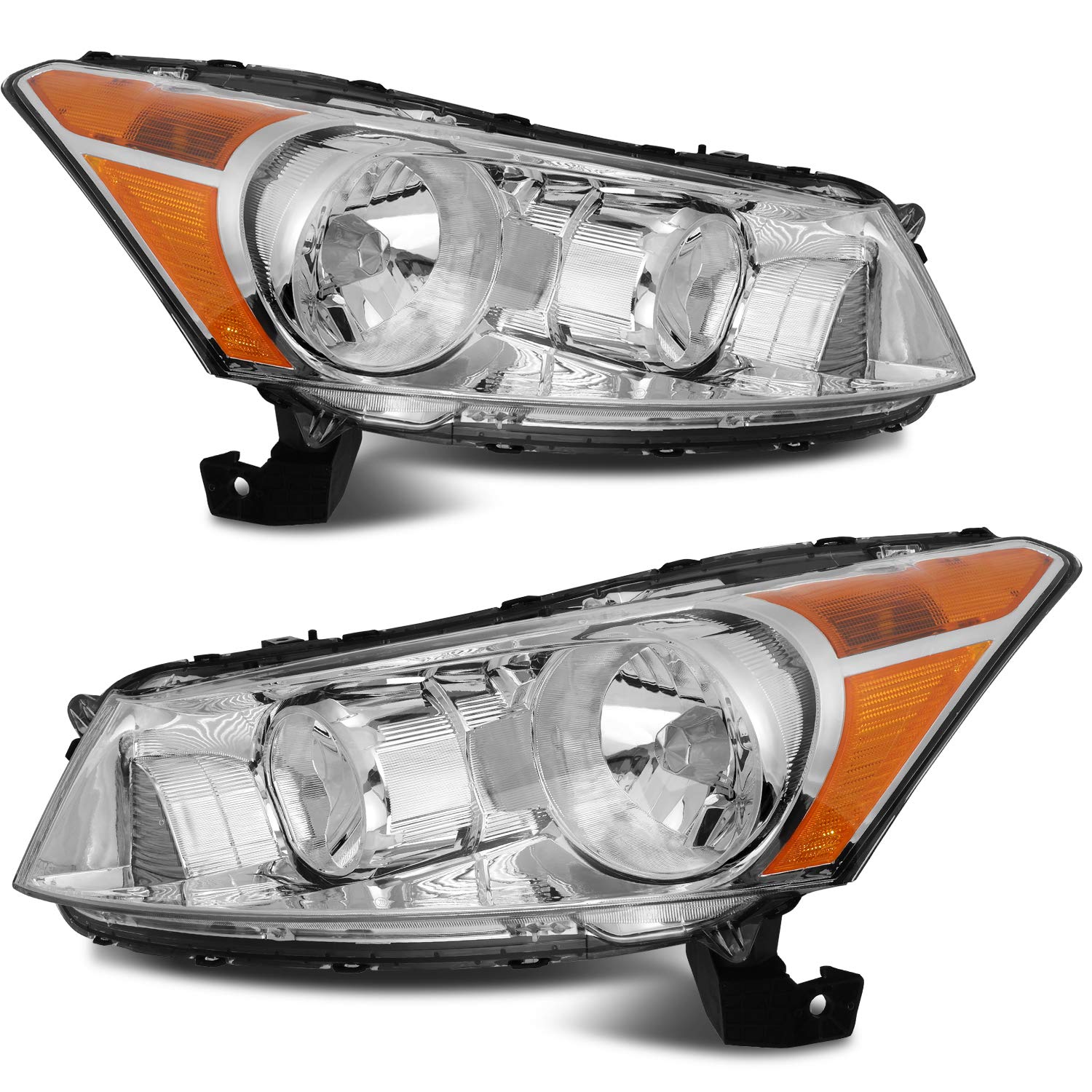 TUPARTS Chrome Housing Amber Reflector Clear Lens Headlight Pair for 2008-2012 Honda Accord - Replacement Headlight Assembly for Improved Night Driving & Enhanced Style