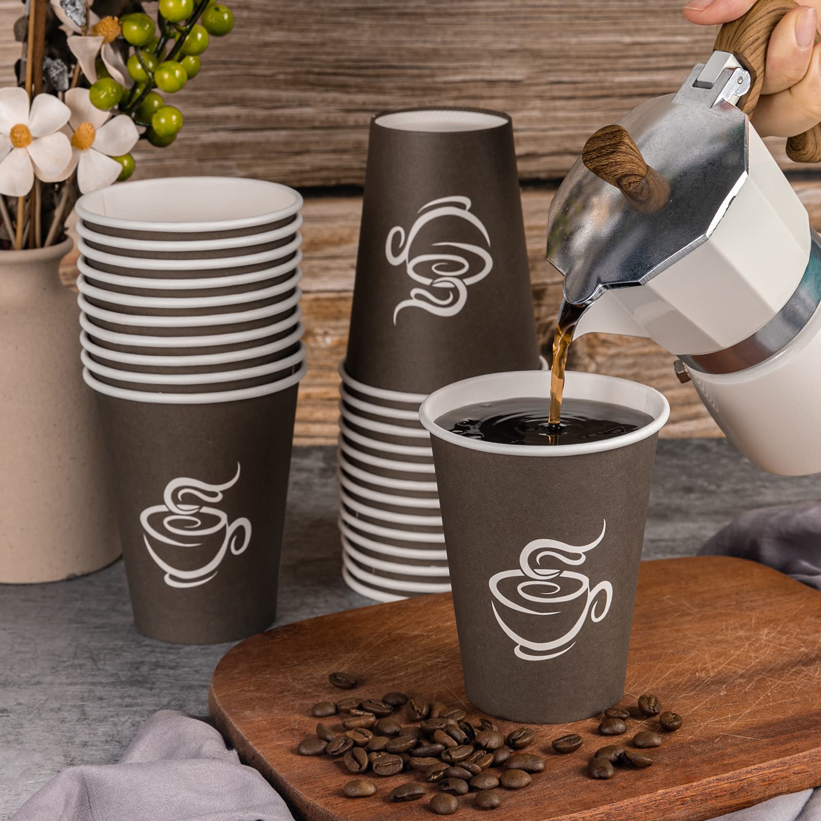 LITOPAK 240 Pack 12 oz Disposable Brown Paper Coffee Cups - Eco-Friendly Hot & Cold Drink Cups for Coffee, Tea, Cocoa - Perfect for Parties, Picnics, Travel, Office, Cafes, and Events