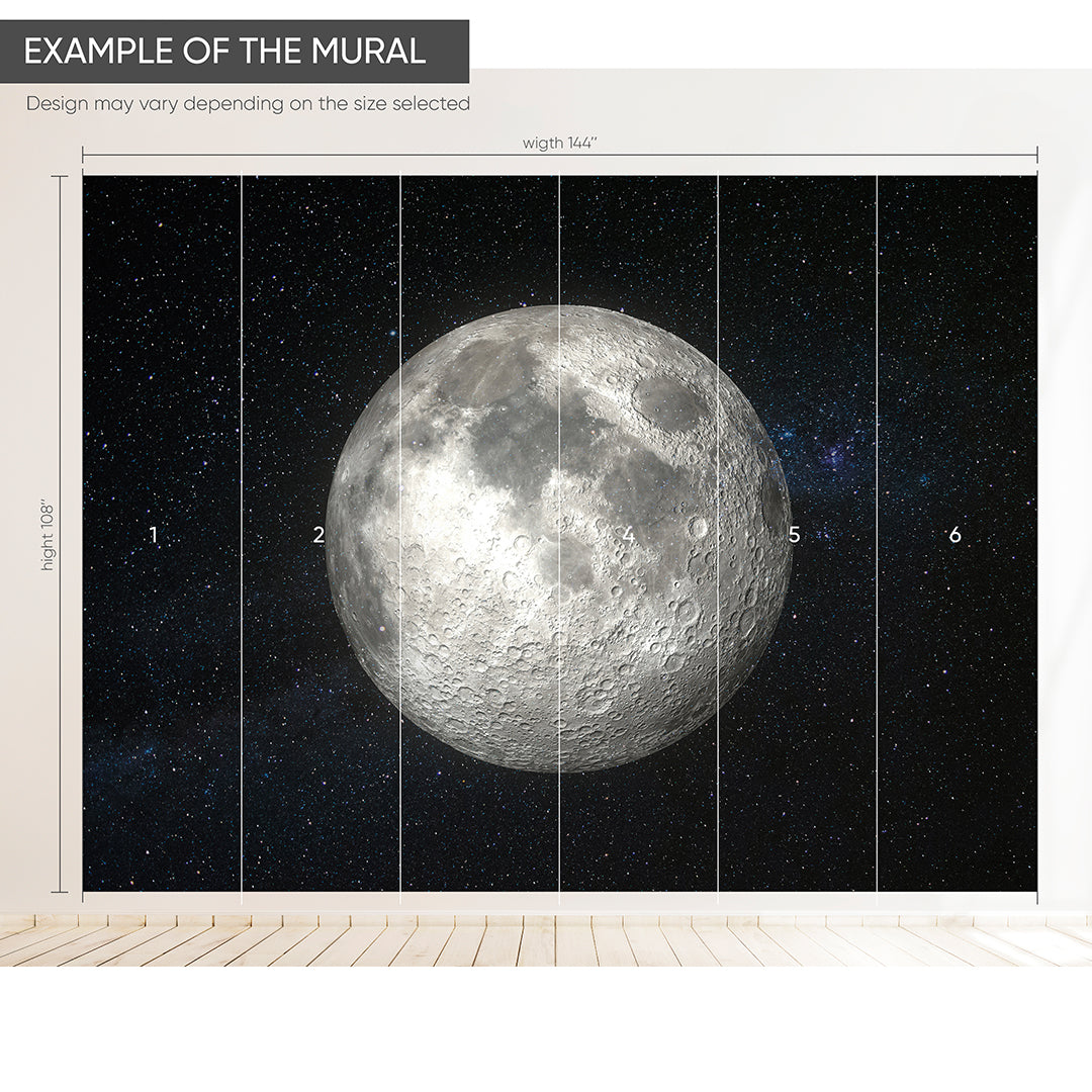 Full Moon in Galaxy Glow Wall Mural WM061 - Stunning Space-Themed Wallpaper for Bedroom, Living Room & Nursery Decor