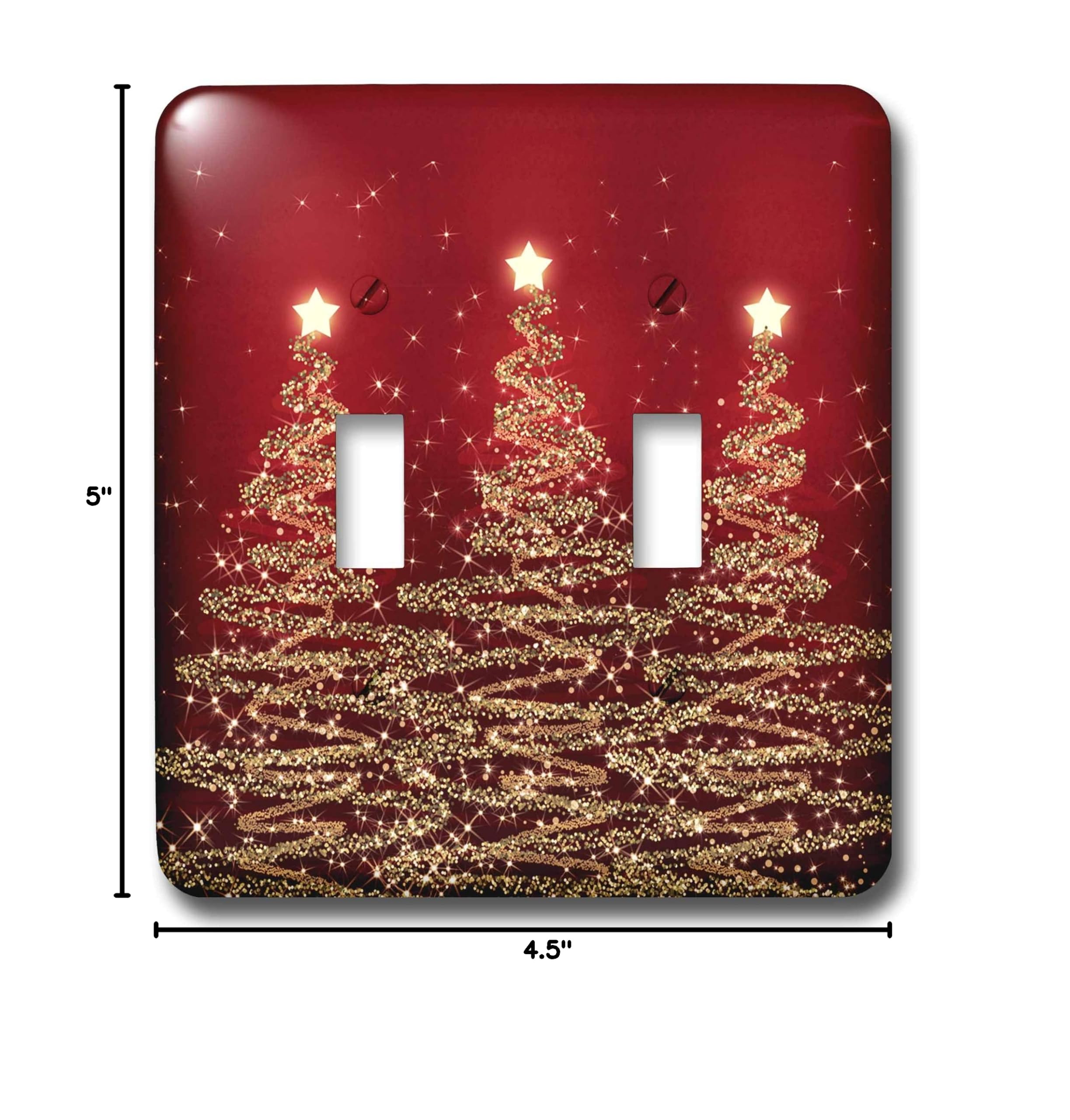 3D Rose Sparkling Christmas Trees Red Double Toggle Switch - Decorative Wall Plate for Holiday Home Decor, Perfect for Living Room, Bedroom, and Office