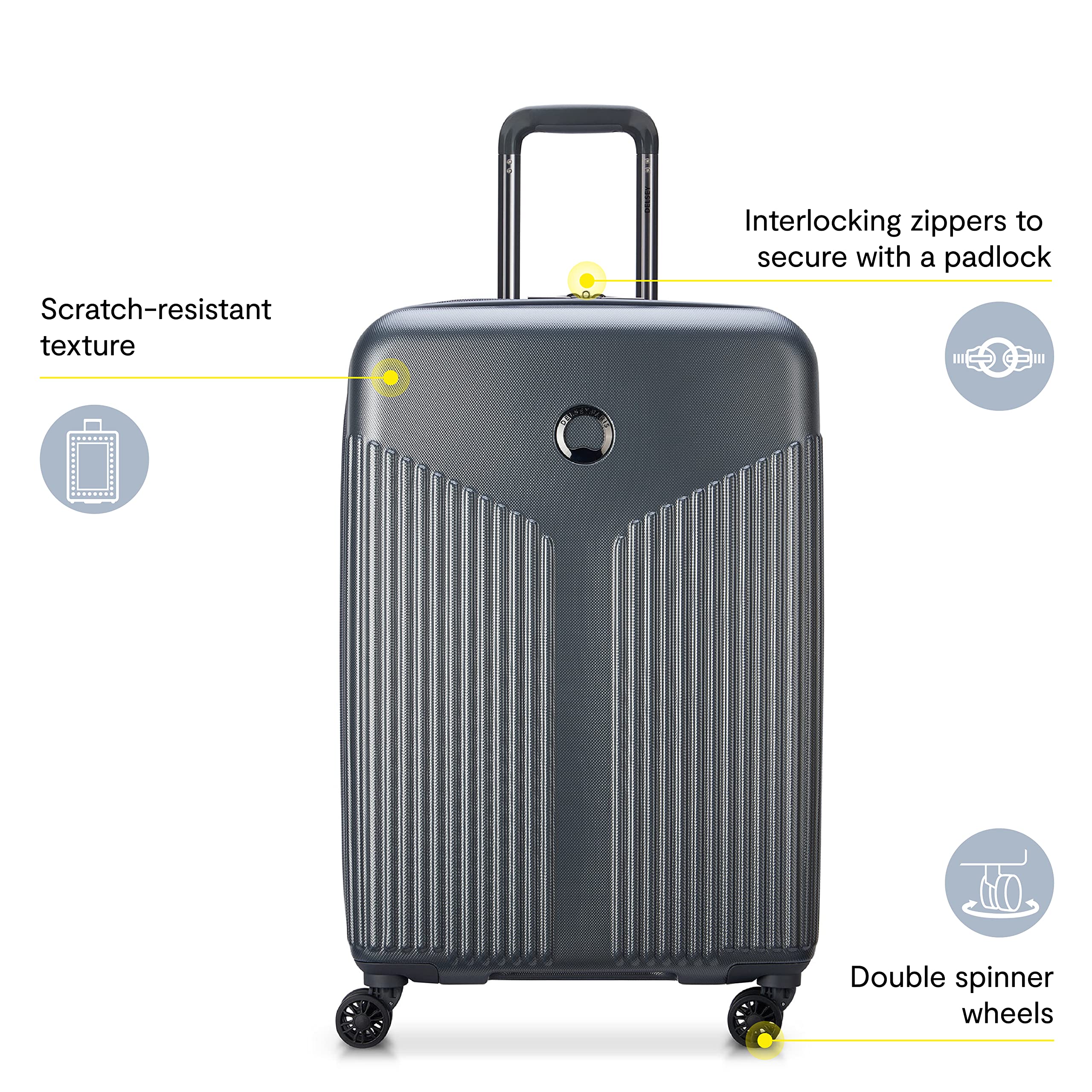 Delsey Paris Comete 3.0 Expandable Hardside Spinner Wheel Luggage - 28 Inch Checked Large Suitcase in Graphite | Perfect for International Travel & Business Trips
