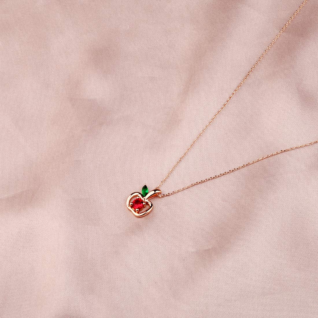 Zuo Bao Teacher Apple Pendant Necklace - Sterling Silver Plated Apple Leaf Charm with Red & Green Zircon Gemstones - Perfect Thank You Gift for Educators, Teachers & Mentors - Ideal for Teacher Appreciation Week, Graduation Gifts & School Year End Presents