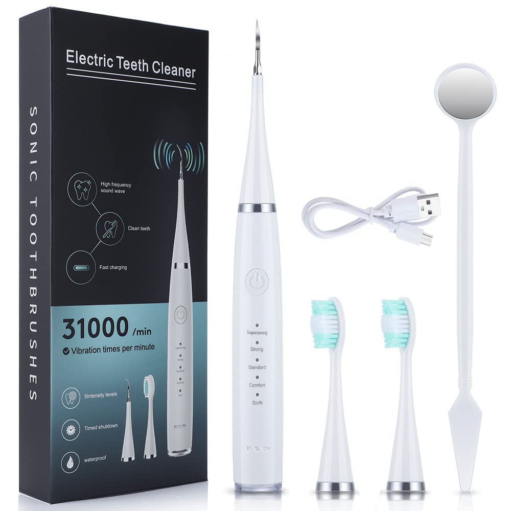 Electric Toothbrush for Adults & Kids - 5 Modes, 2 Brush Heads & 1 Polishing Head, Teeth Whitening & Tartar Removal, USB Rechargeable - Perfect for Home, Travel & Family Oral Care