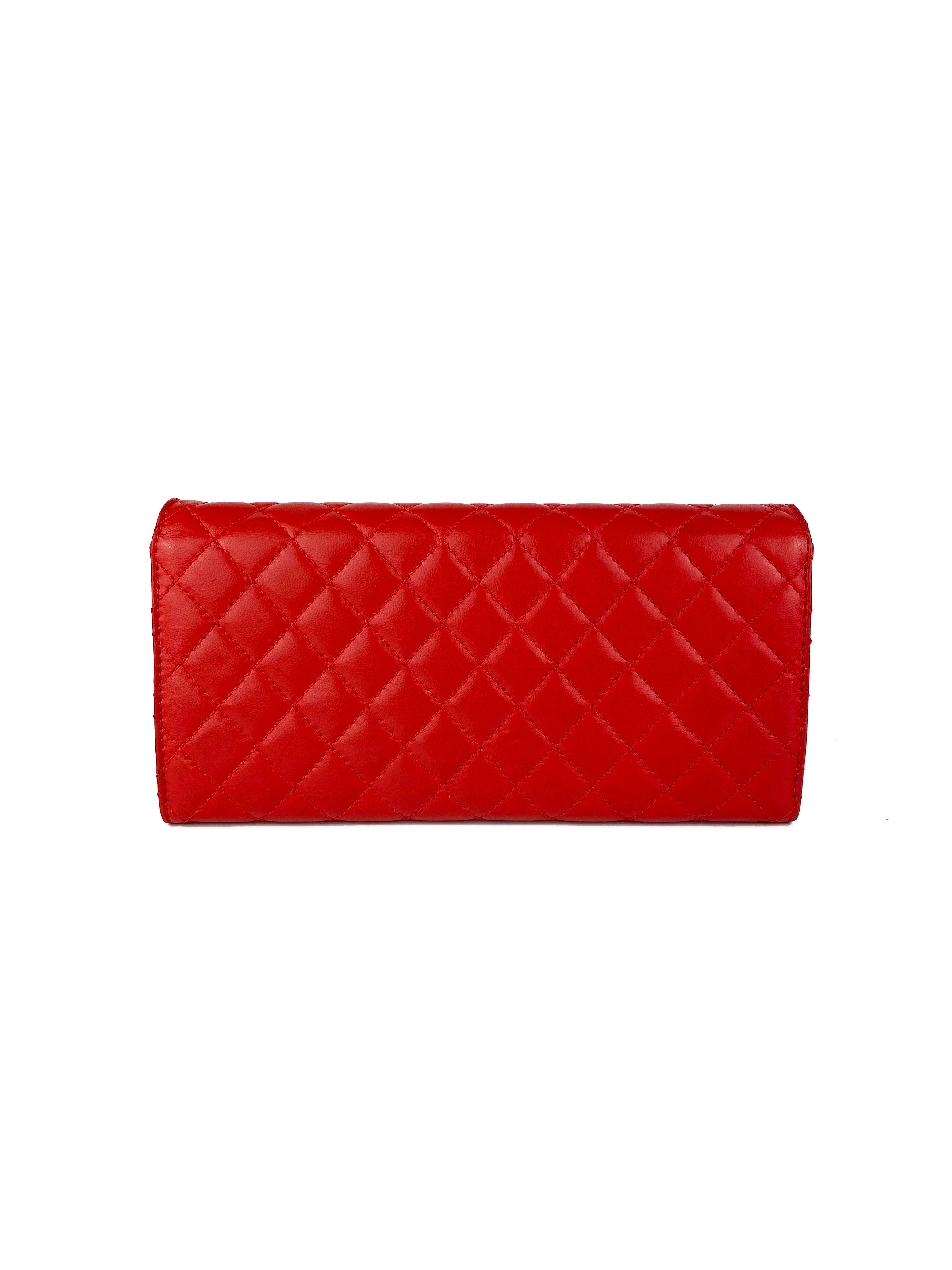 Authentic Chanel Red Lambskin Classic Flap Clutch Bag - Luxury Designer Crossbody Purse for Women | Perfect for Evening Parties, Date Nights & Special Occasions
