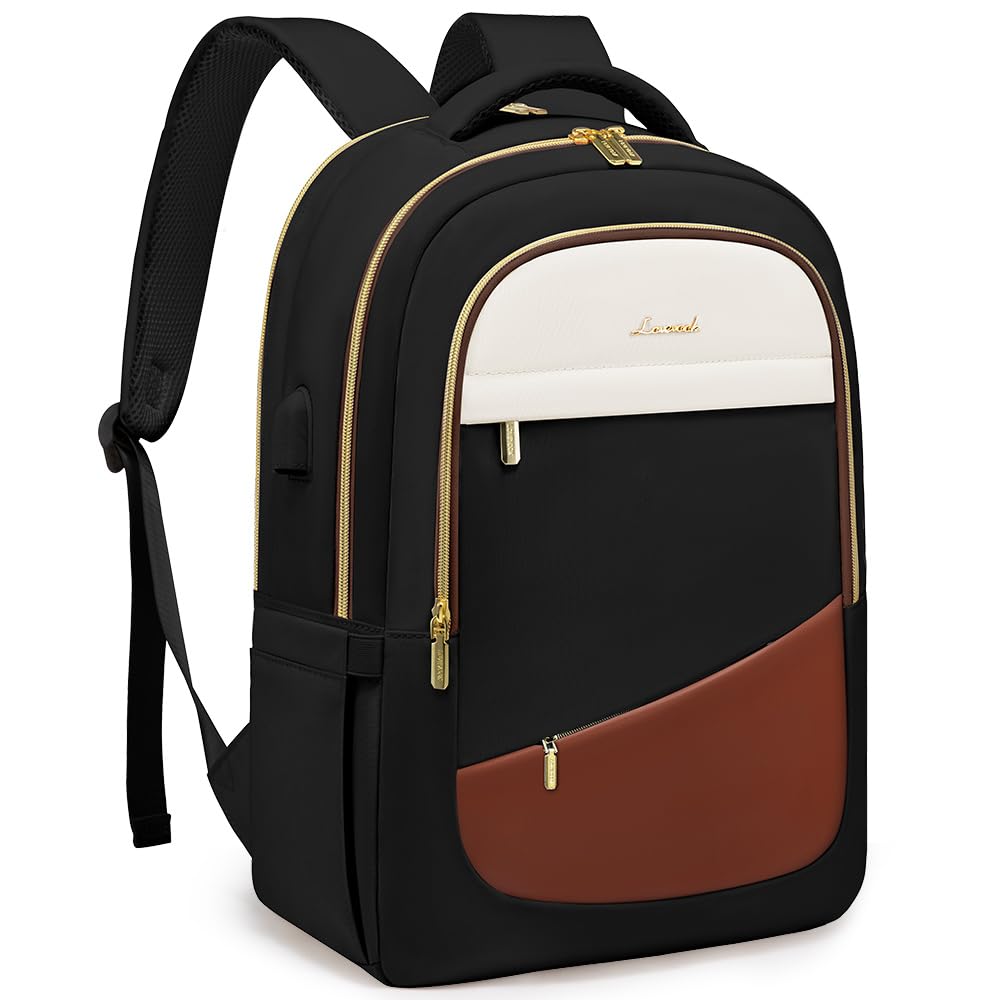 LOVEVOOK 17.3 Inch Laptop Backpack for Women - Waterproof College Travel Backpack with USB Charging Port & Laptop Compartment - Perfect for Work, School, Nursing & Teaching - Black, White & Brown Options Available