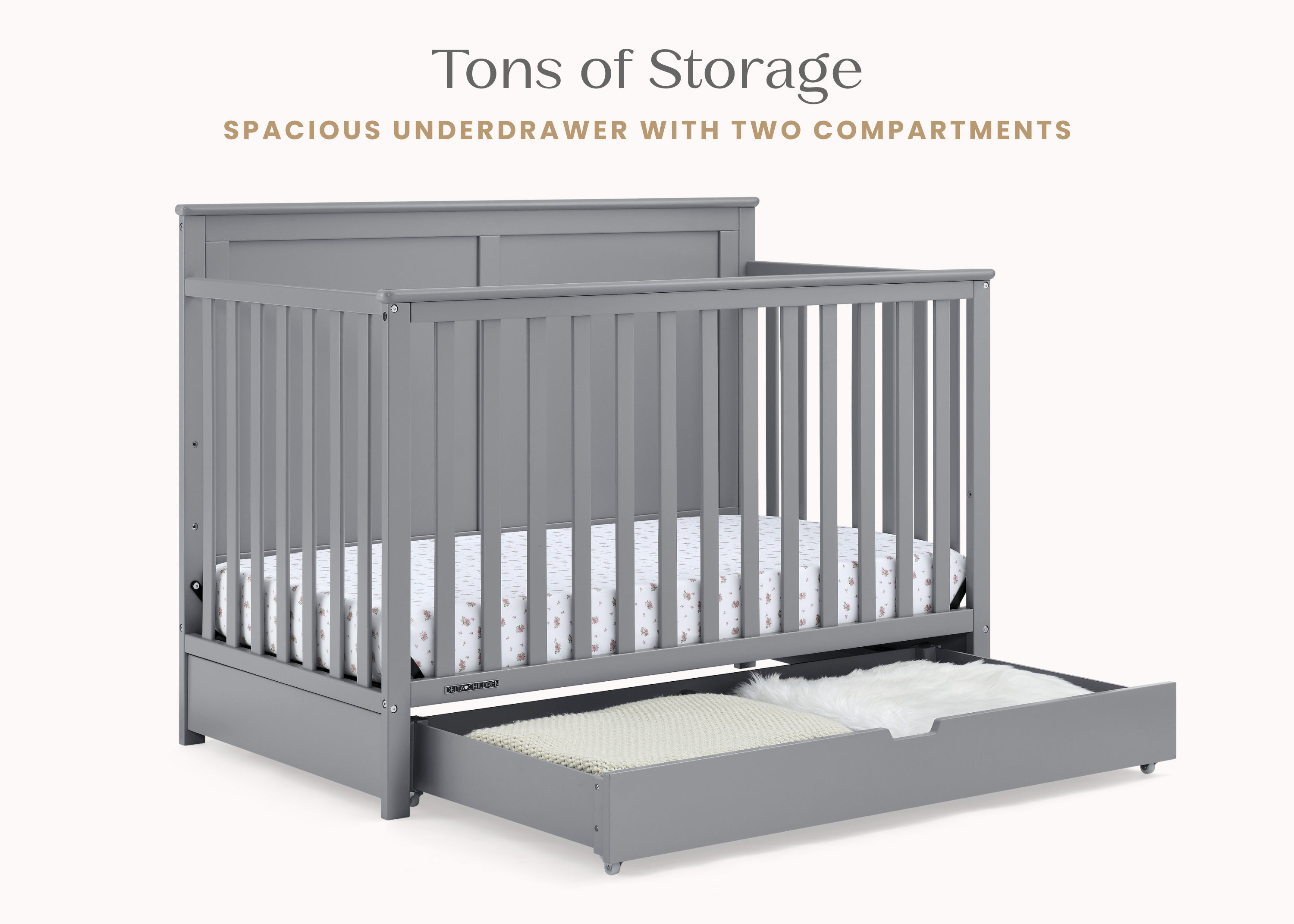 Logan 6-in-1 Convertible Baby Crib with Underdrawer Storage - White Nursery Furniture for Newborn to Toddler Bed | Perfect for Small Spaces & Modern Nurseries