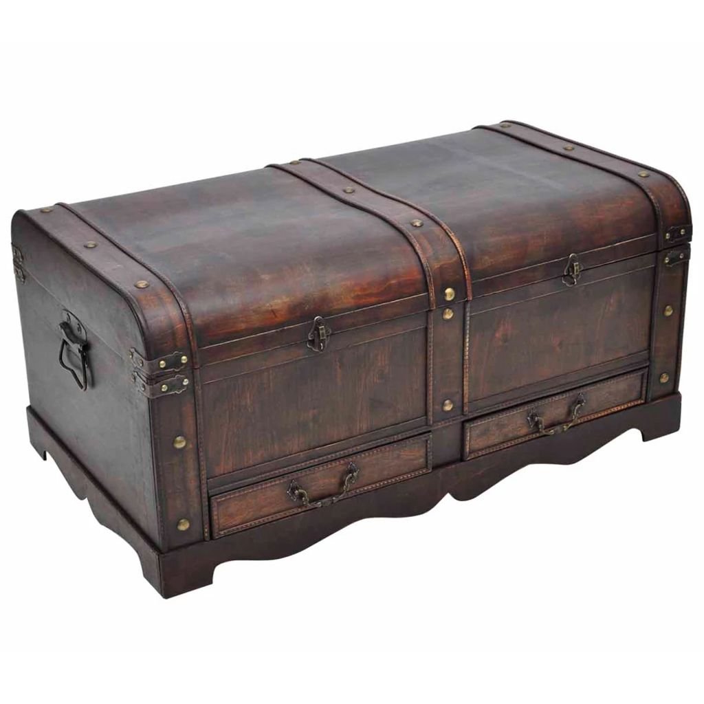 Vintage Wooden Storage Trunk with Drawers - Jewelry Organizer, Clothes Storage Chest, Decorative Foot Locker for Bedroom & Living Room (35.5