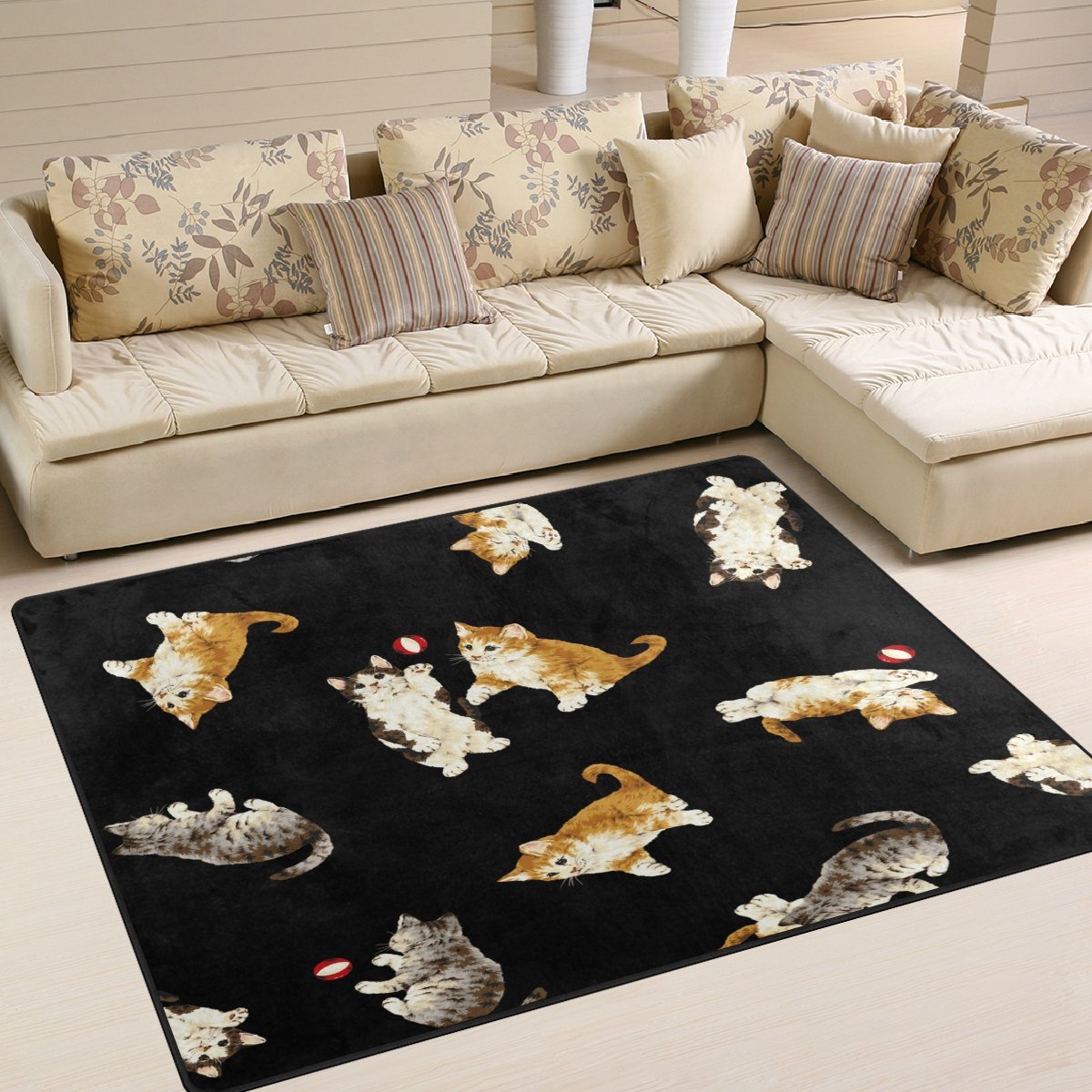 ALAZA Funny Cat Kitten Playing Black Area Rug - 5'3