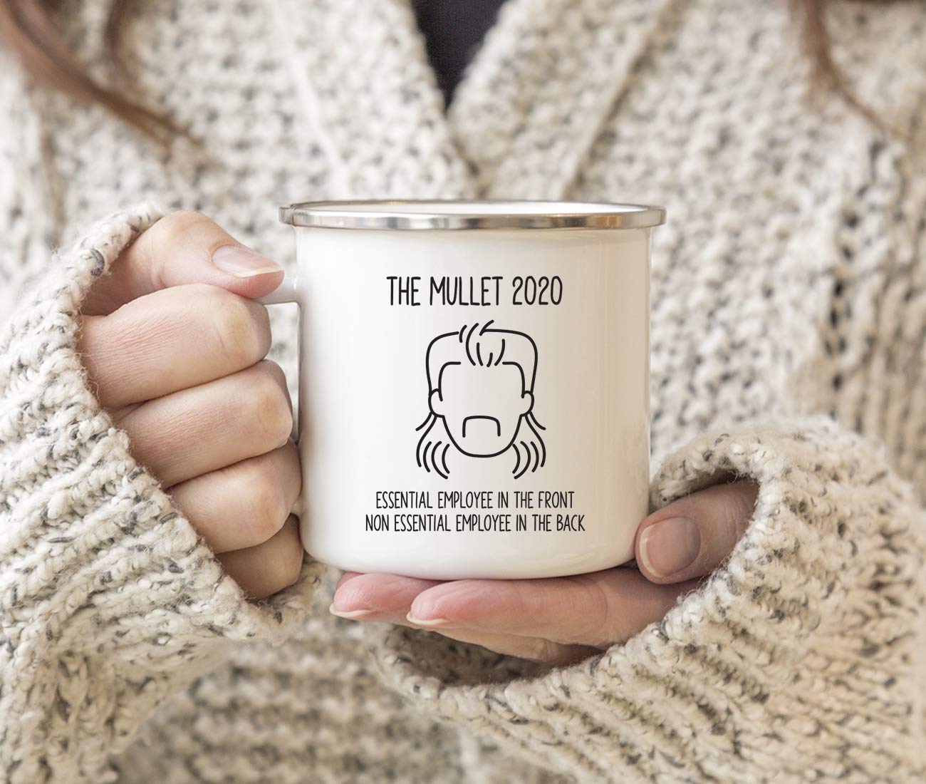 Funny Social Distancing 11oz Stainless Steel Campfire Coffee Mug - 'The Mullet 2025 Essential Employee' Design - Perfect for Outdoor Camping, Office Gifts & Pandemic Humor (1 Pack)